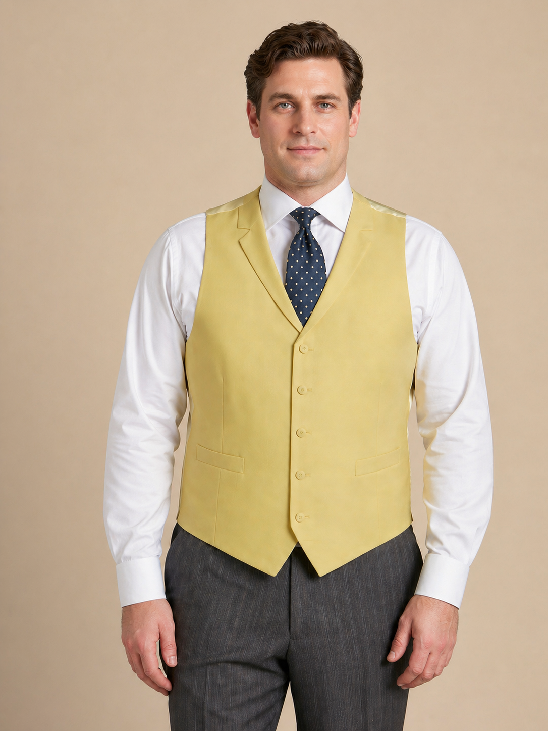 Single Breasted Wool Waistcoat - Yellow (Extended Sizing)