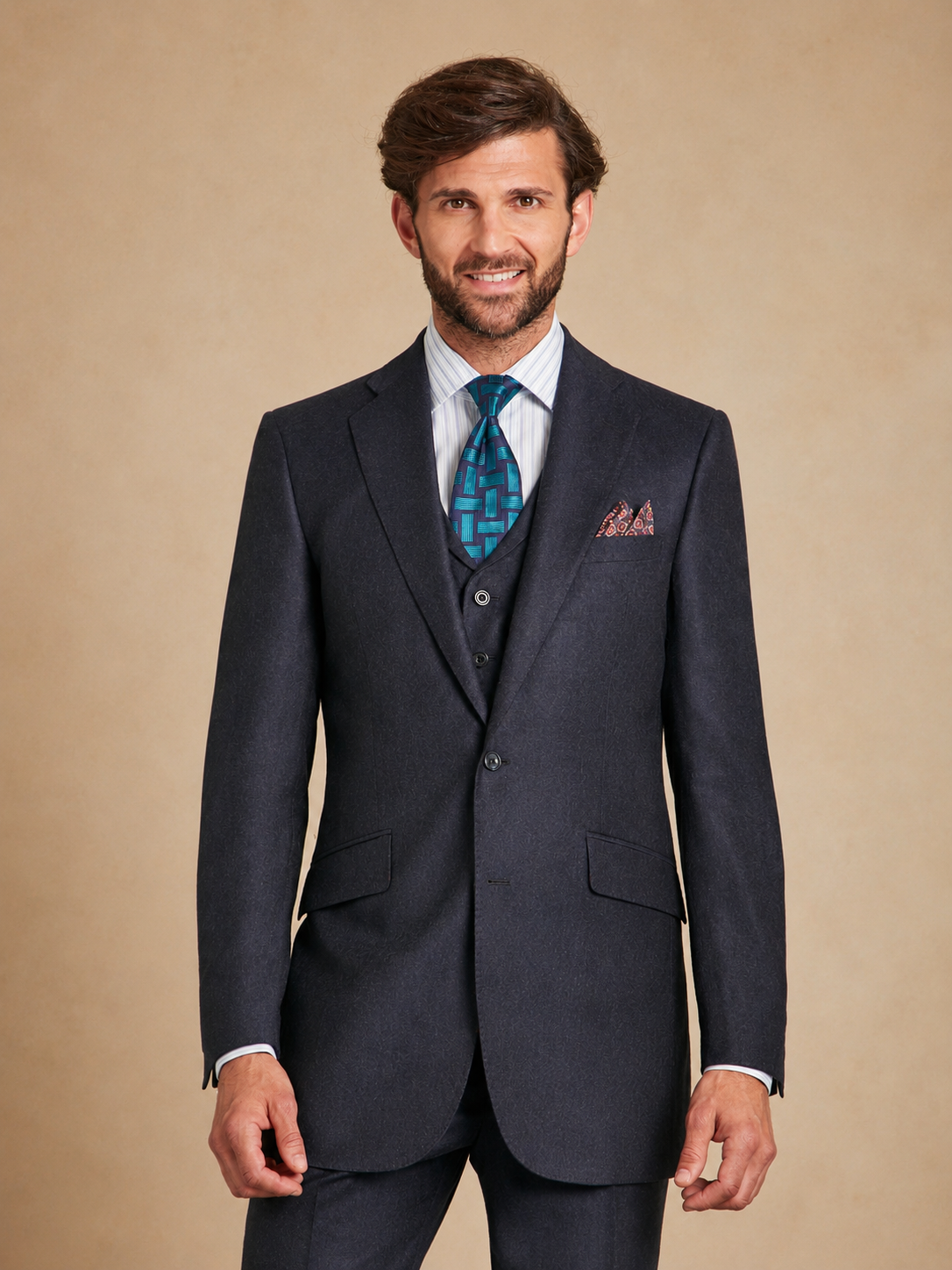 Eaton Classic Fit Suit - Navy Flannel Wool