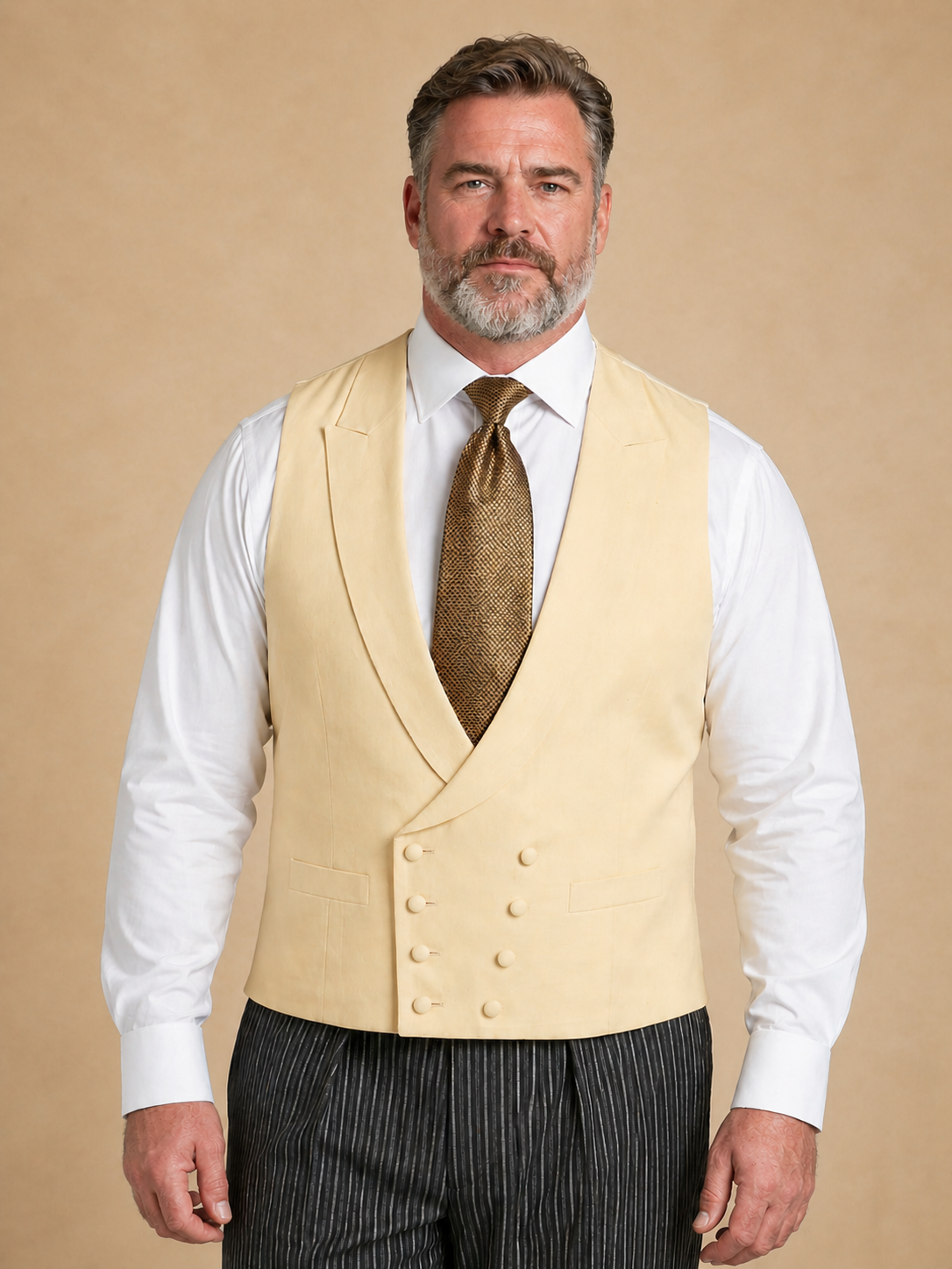 Double Breasted Linen Waistcoat – Yellow (Extended Sizing)