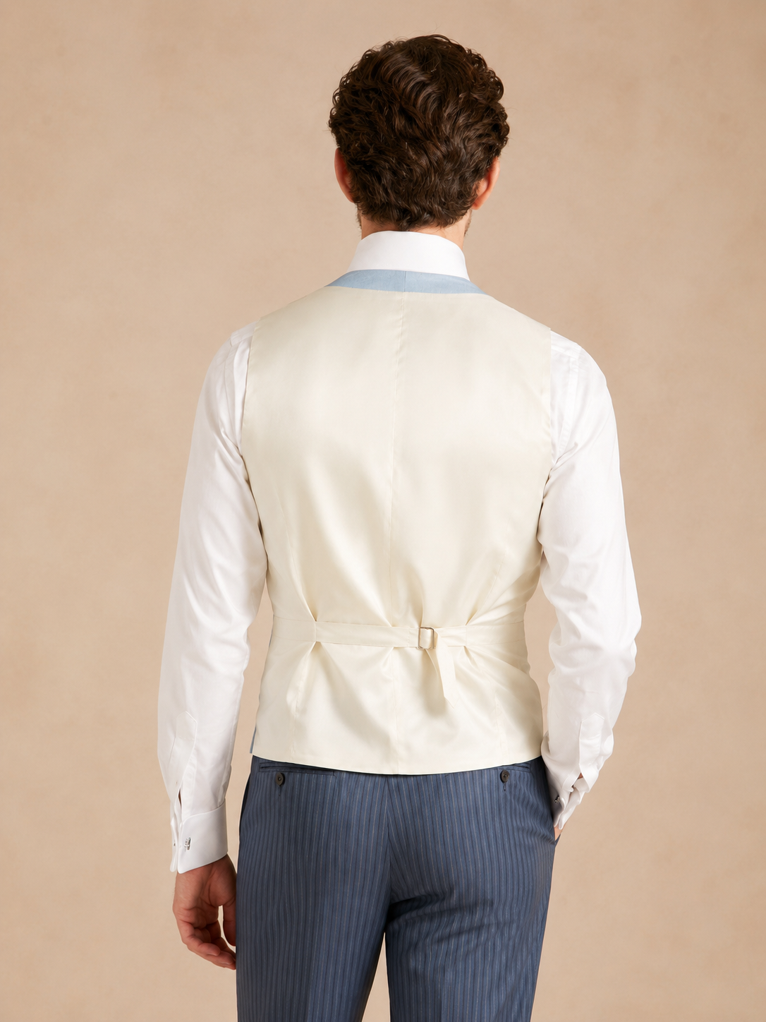 Double Breasted Linen Waistcoat - Pale Blue