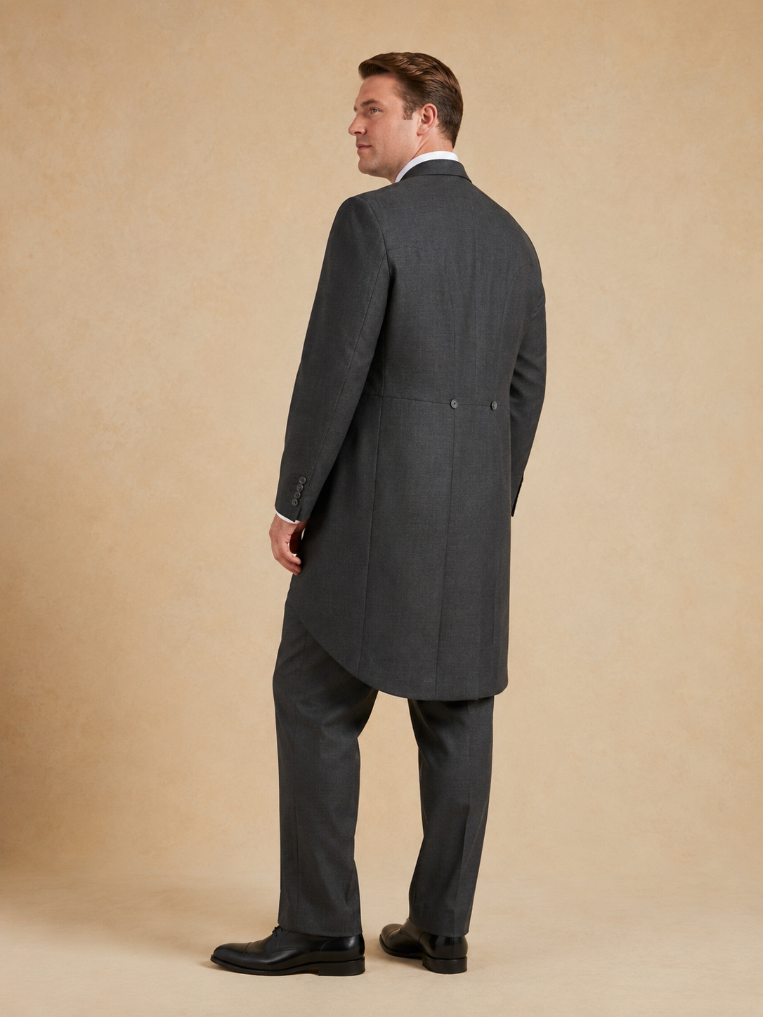 Two Piece Morning Suit - Plain Grey Wool (Extended Sizing)