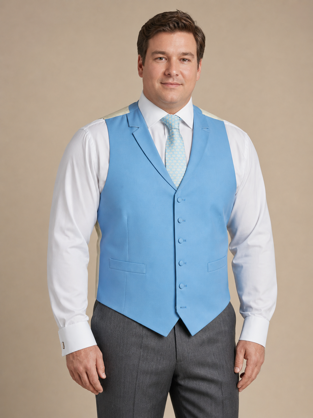 Single Breasted Wool Waistcoat - Mid Blue (Extended Sizing)