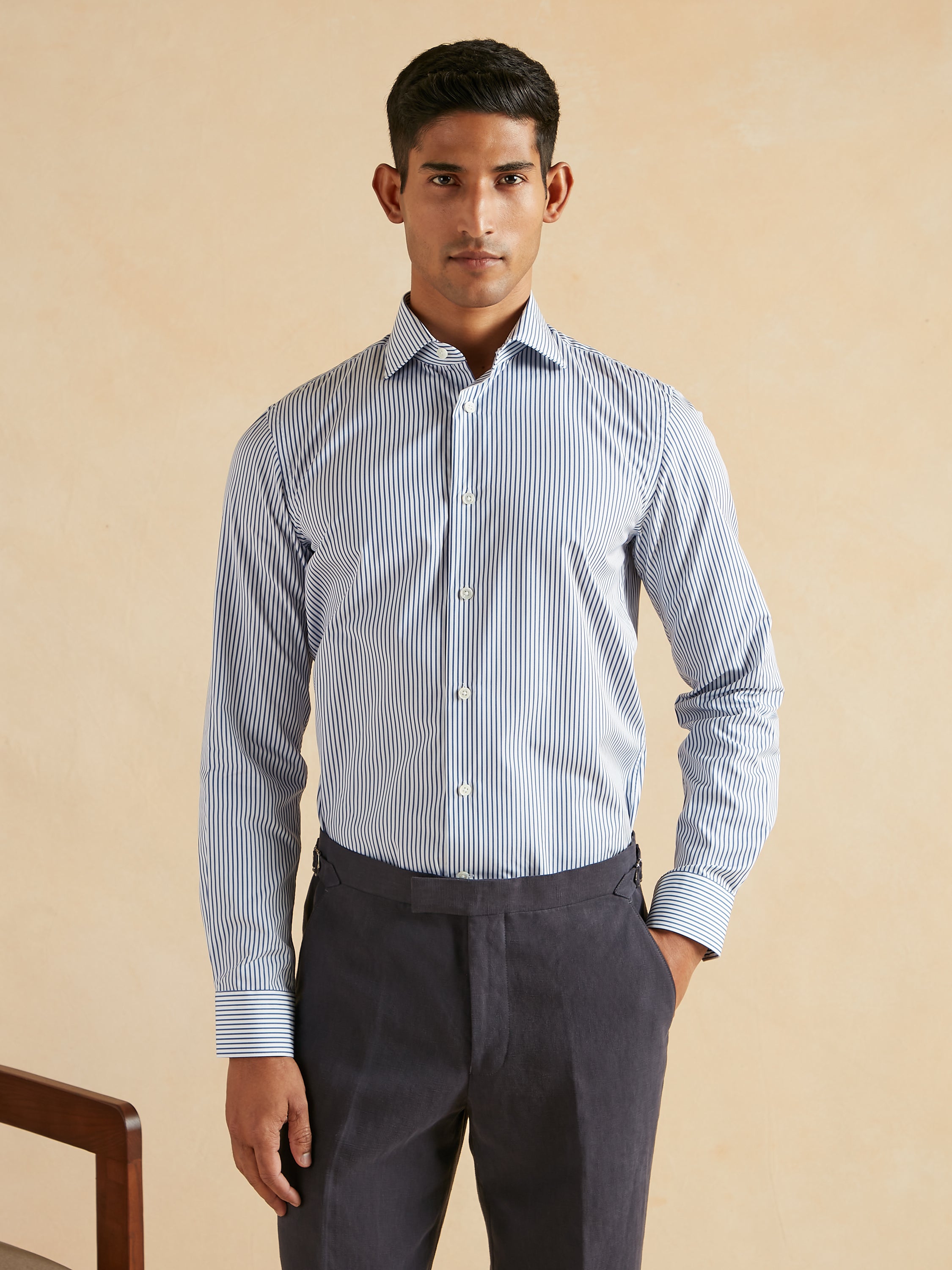 Cutaway Collar Bengal Stripe Shirt - Navy
