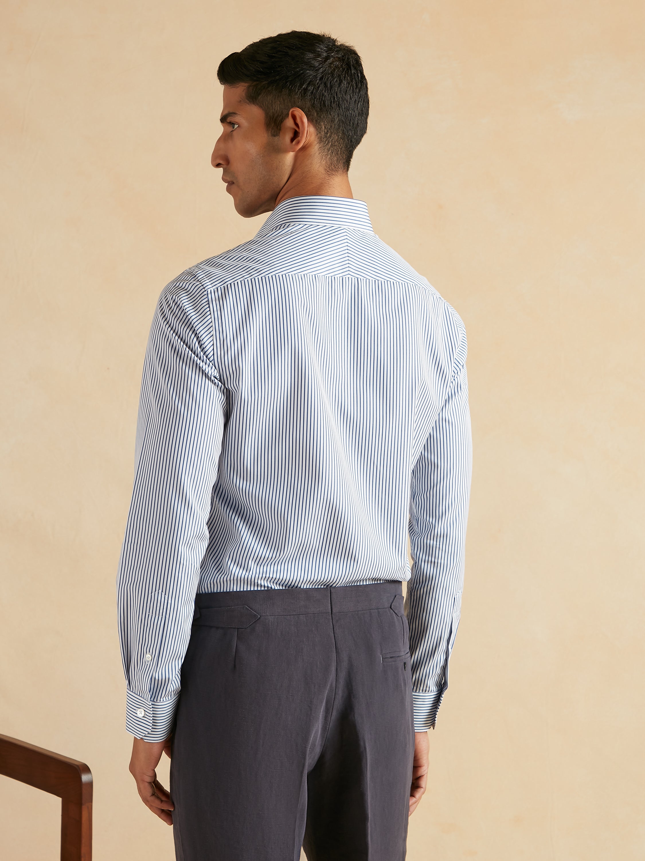 Cutaway Collar Bengal Stripe Shirt - Navy