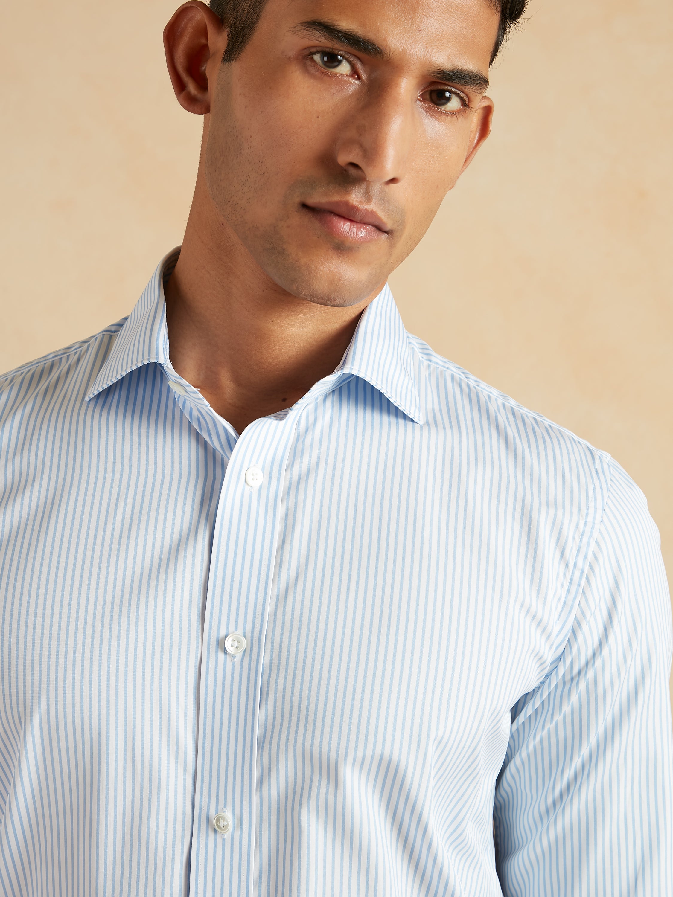 Cutaway Collar Bengal Stripe Shirt - Light Blue