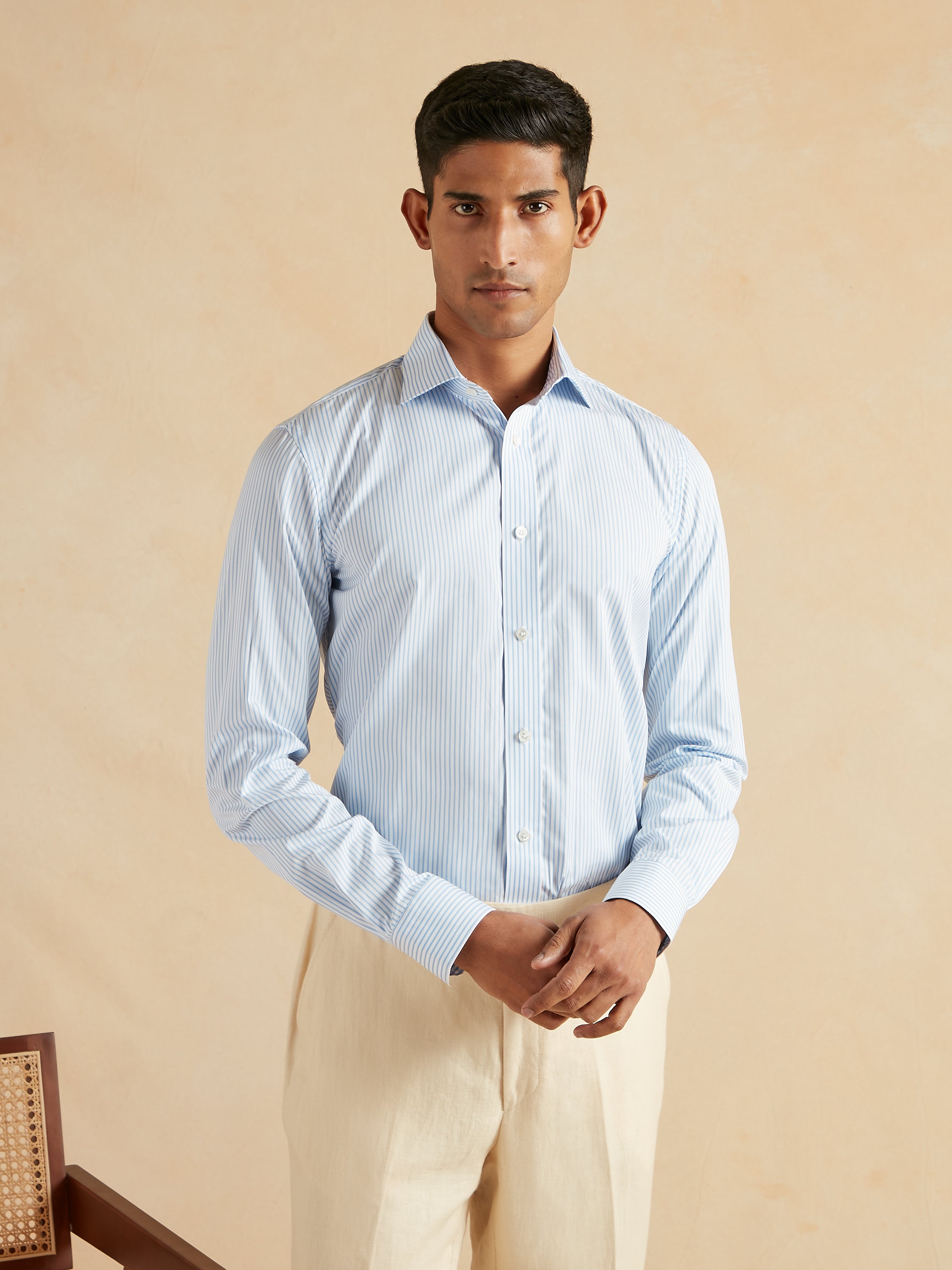 Cutaway Collar Bengal Stripe Shirt - Light Blue