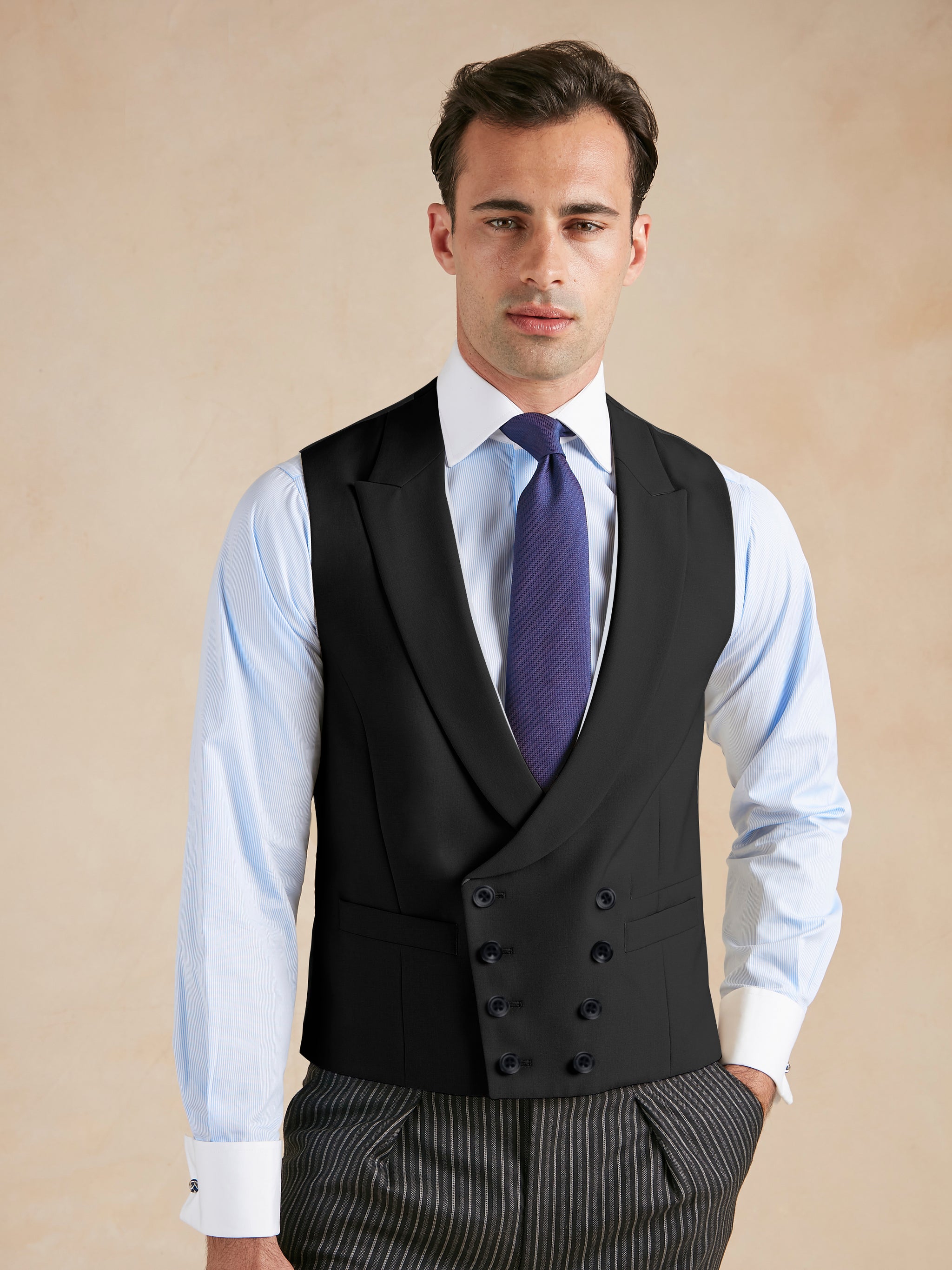 Double Breasted Morning Waistcoat Black Men's Waistcoats