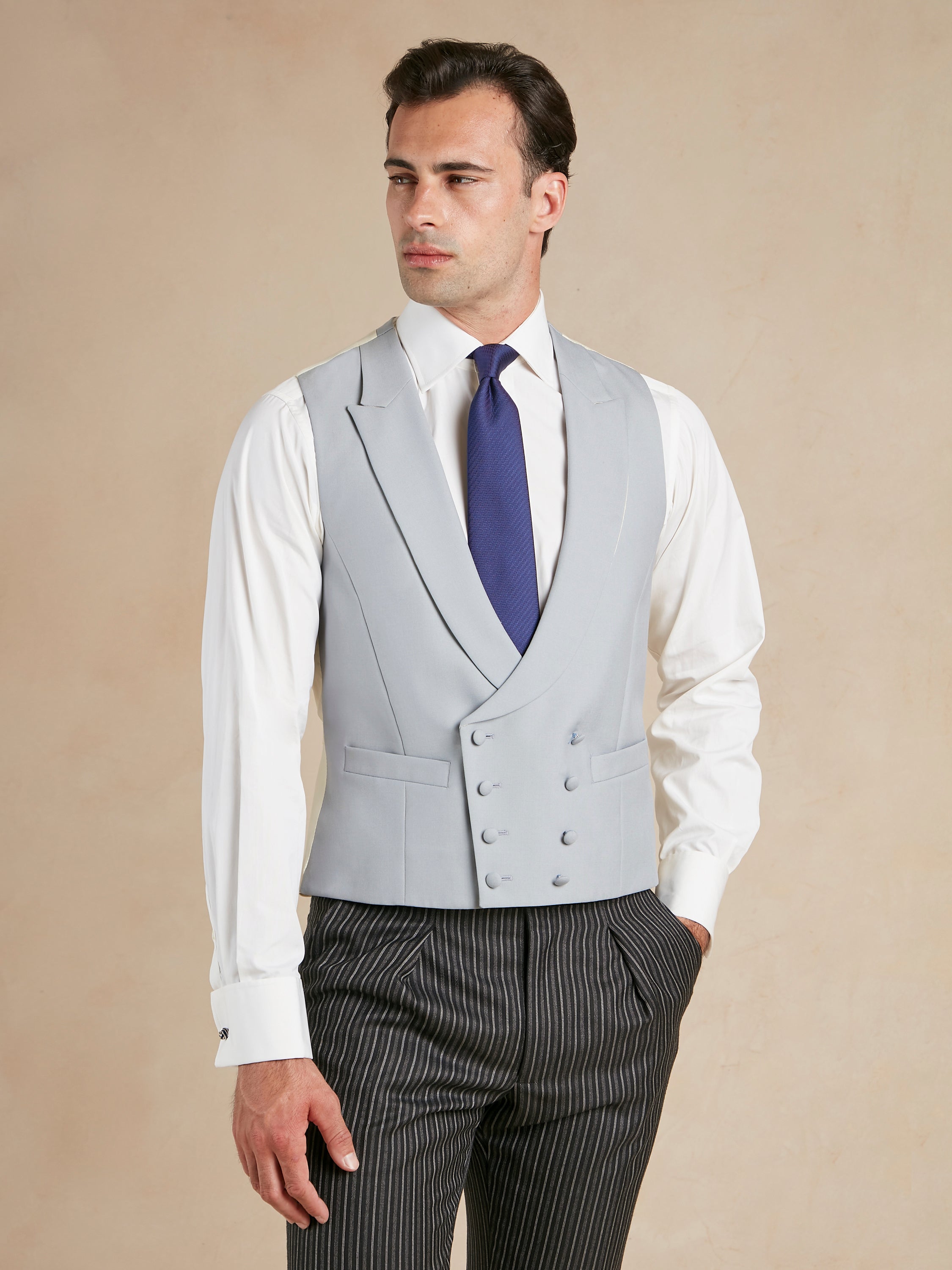 Double Breasted Wool Waistcoat - Grey