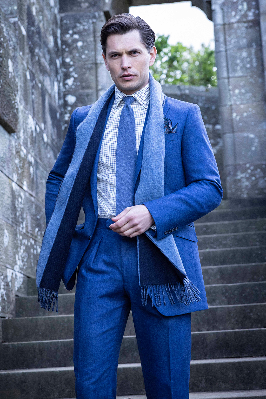 Double Faced Wool Scarf - Airforce Blue/Navy