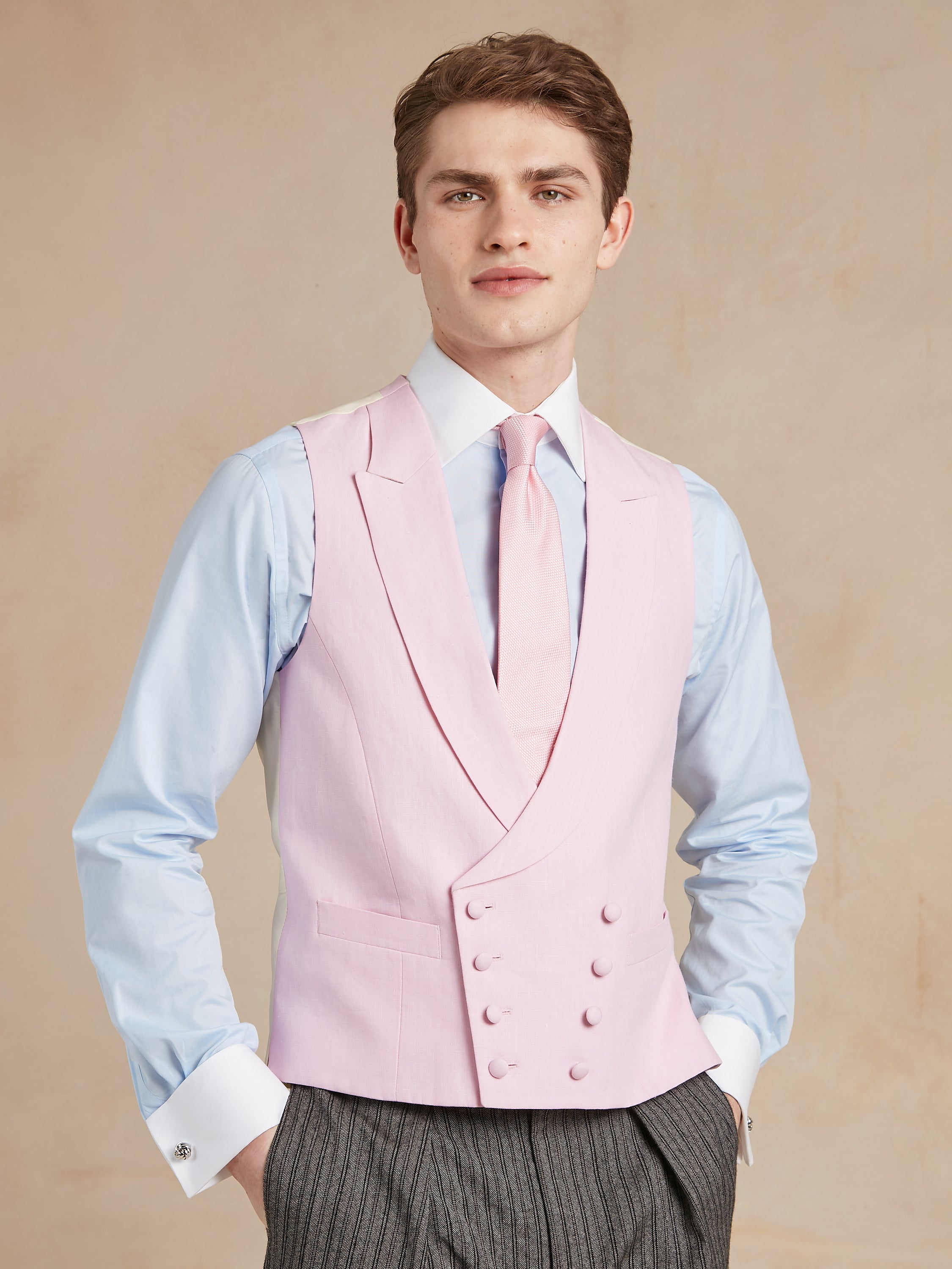 Double Breasted Linen Waistcoat - Pink