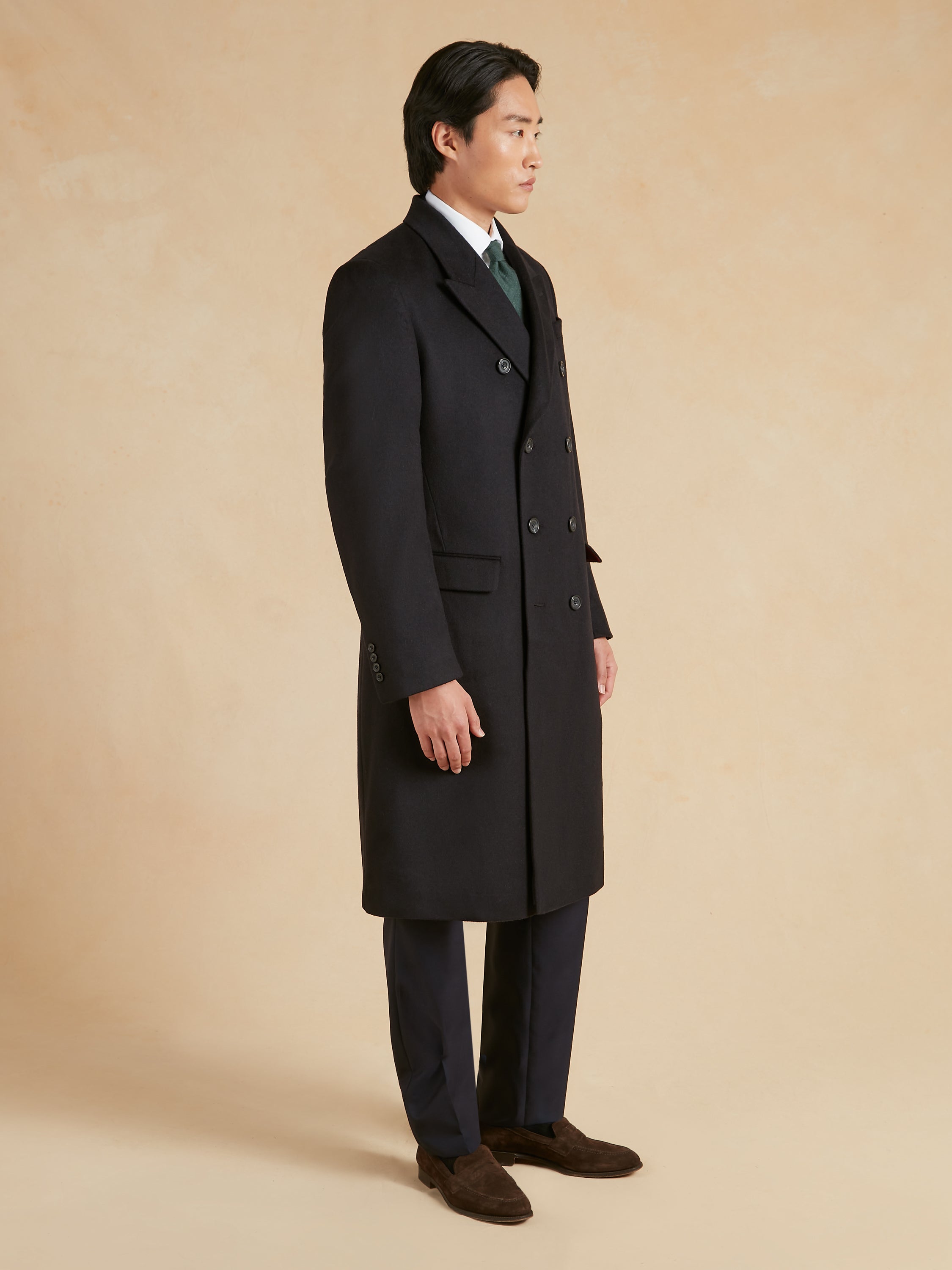 Double Breasted Overcoat Cashmere Blend - Navy