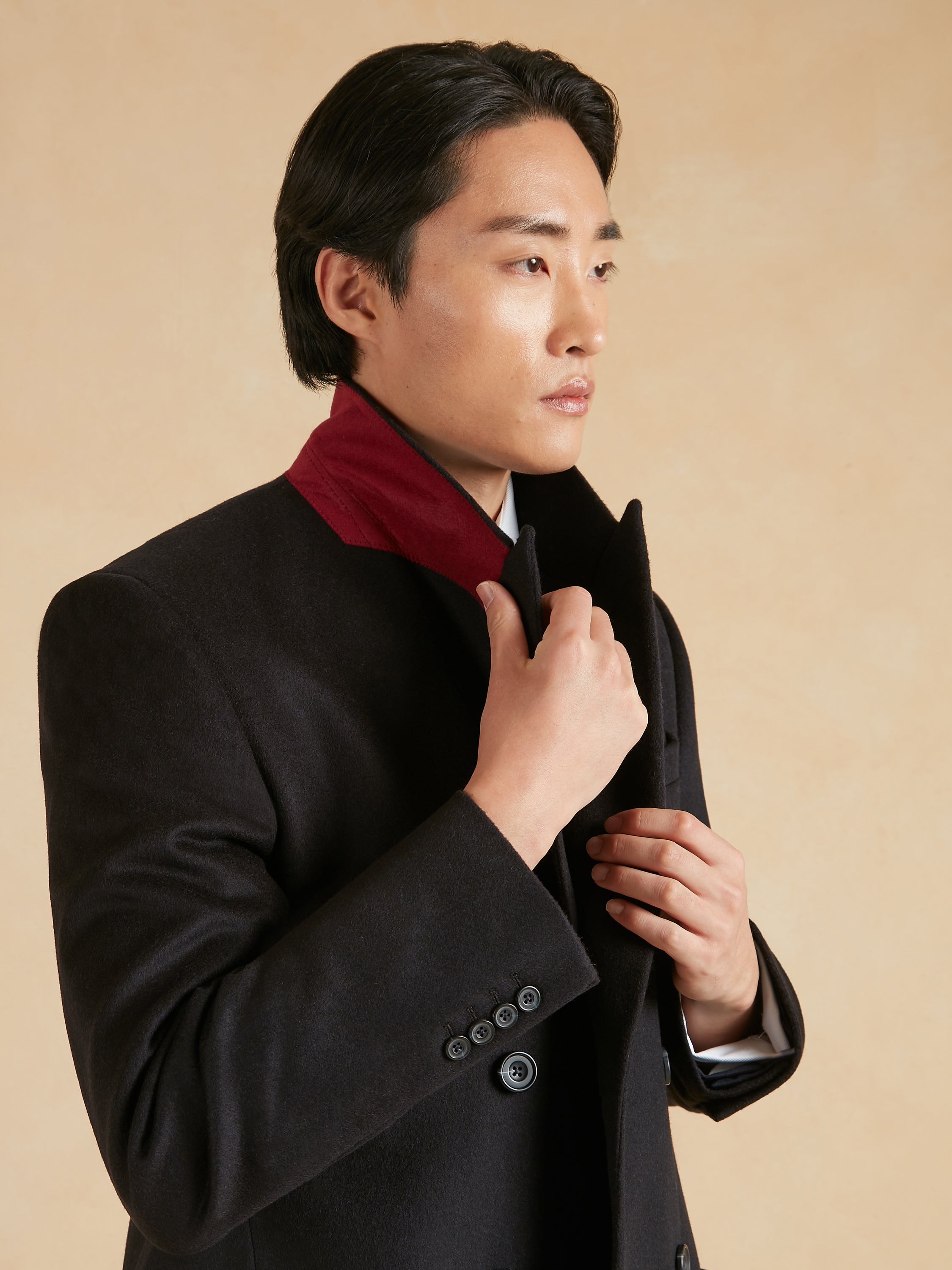 Double Breasted Overcoat Cashmere Blend - Navy