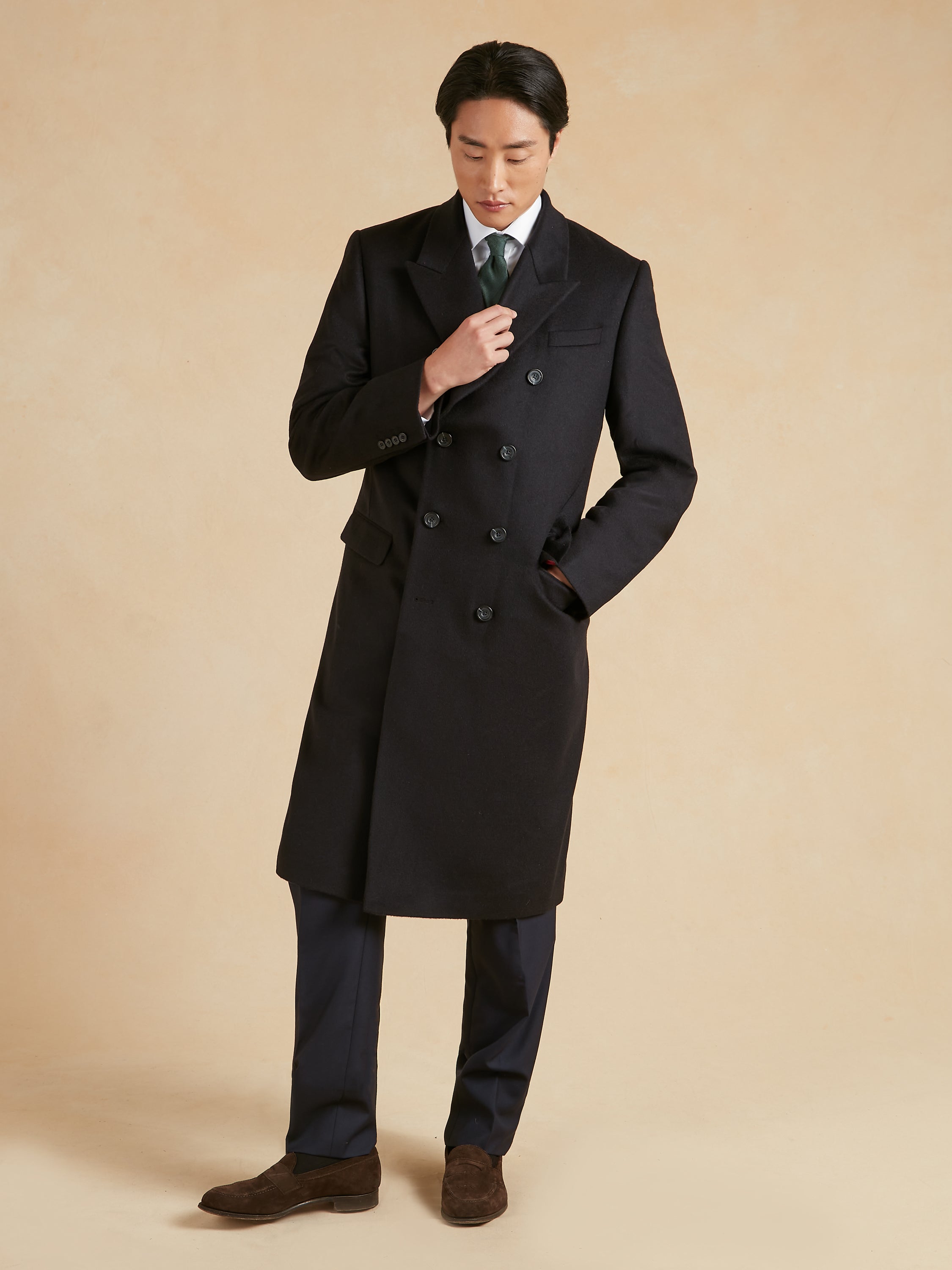 Double Breasted Overcoat Cashmere Blend - Navy