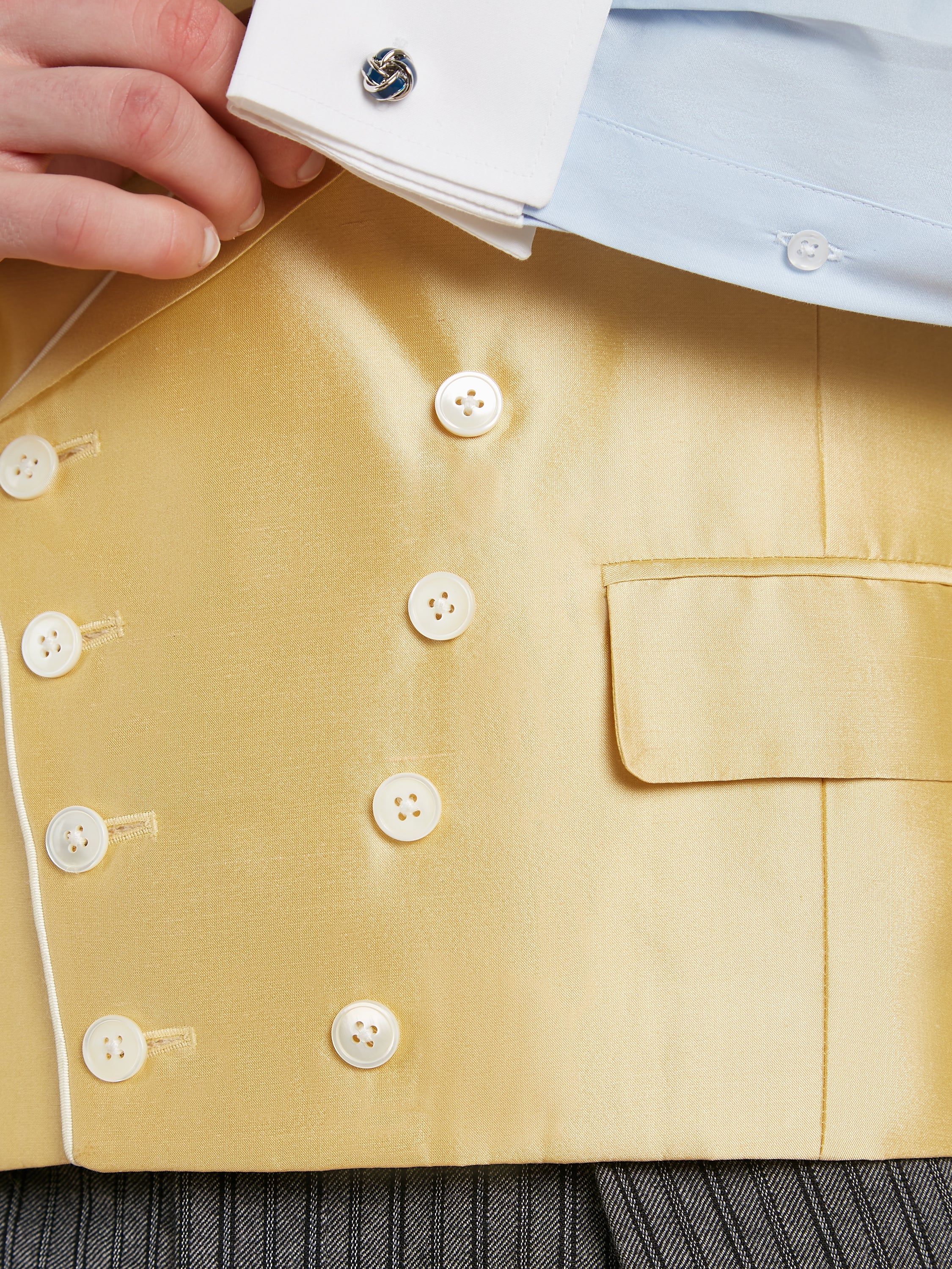Double Breasted Silk Waistcoat With Piping - Yellow (Extended Sizing)