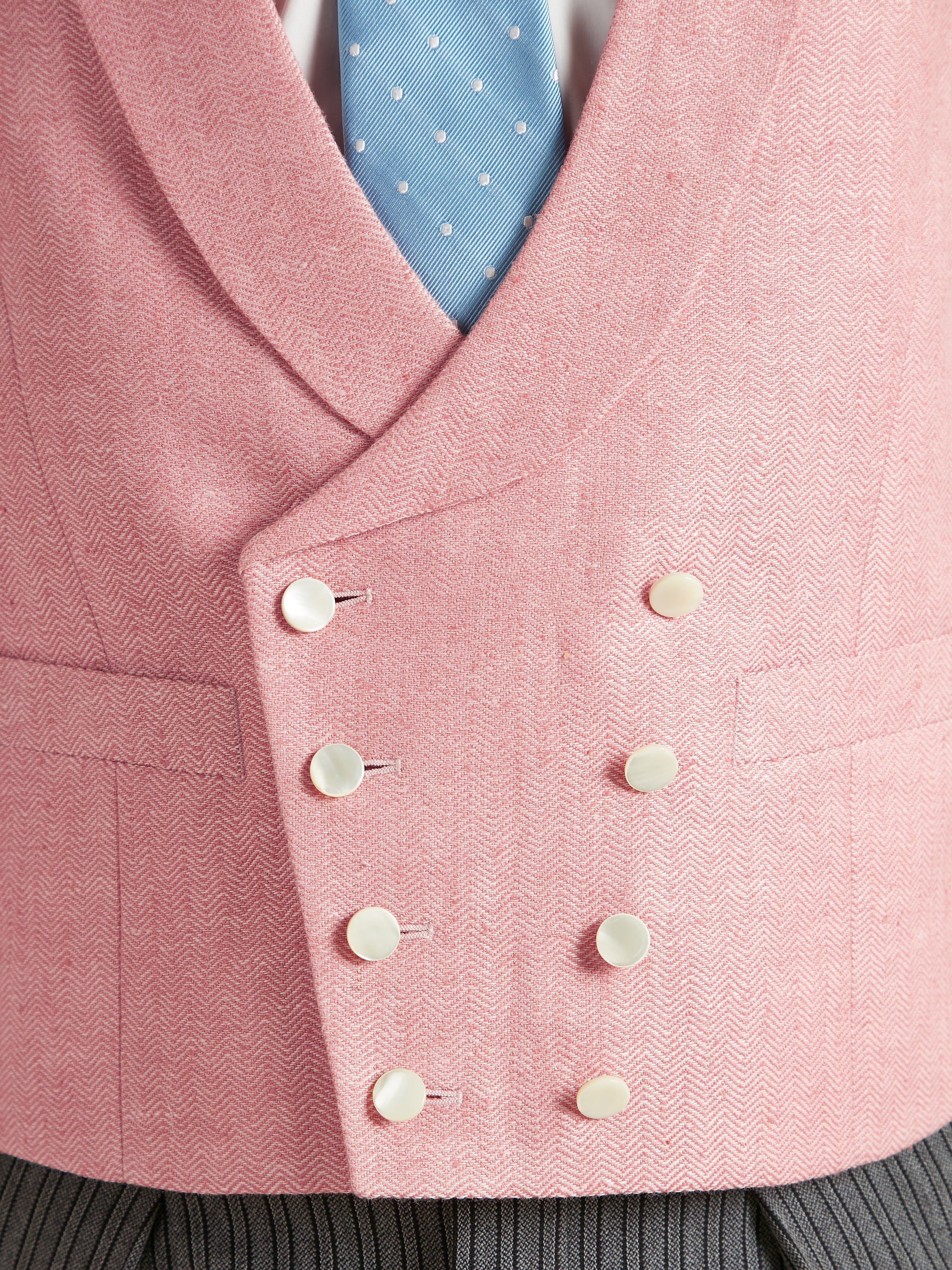 Double Breasted Waistcoat Silk Herringbone - Coral Pink