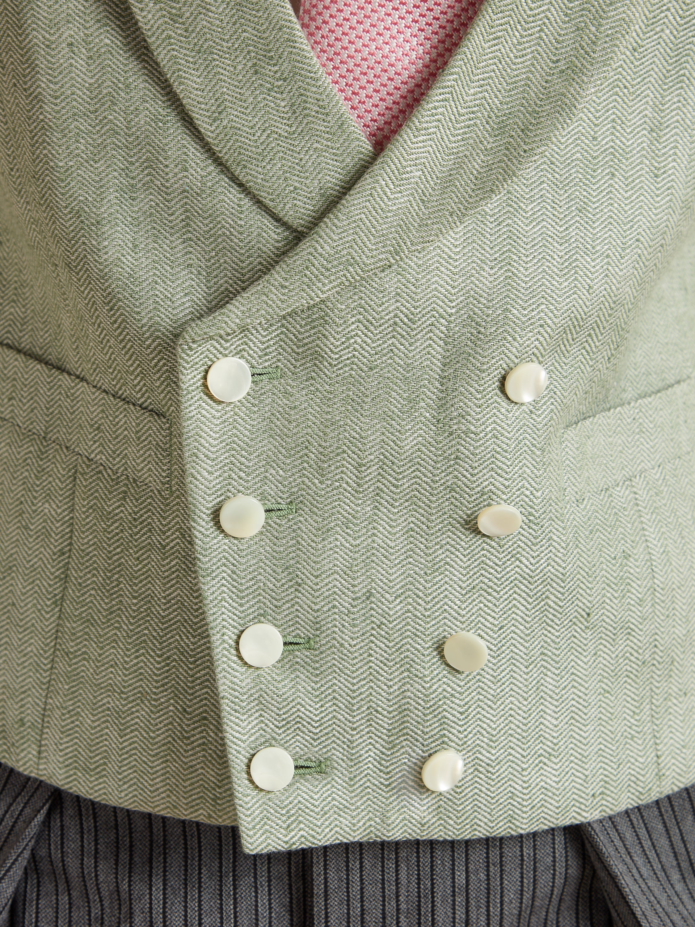 Double Breasted Waistcoat Silk Herringbone - Fern Green