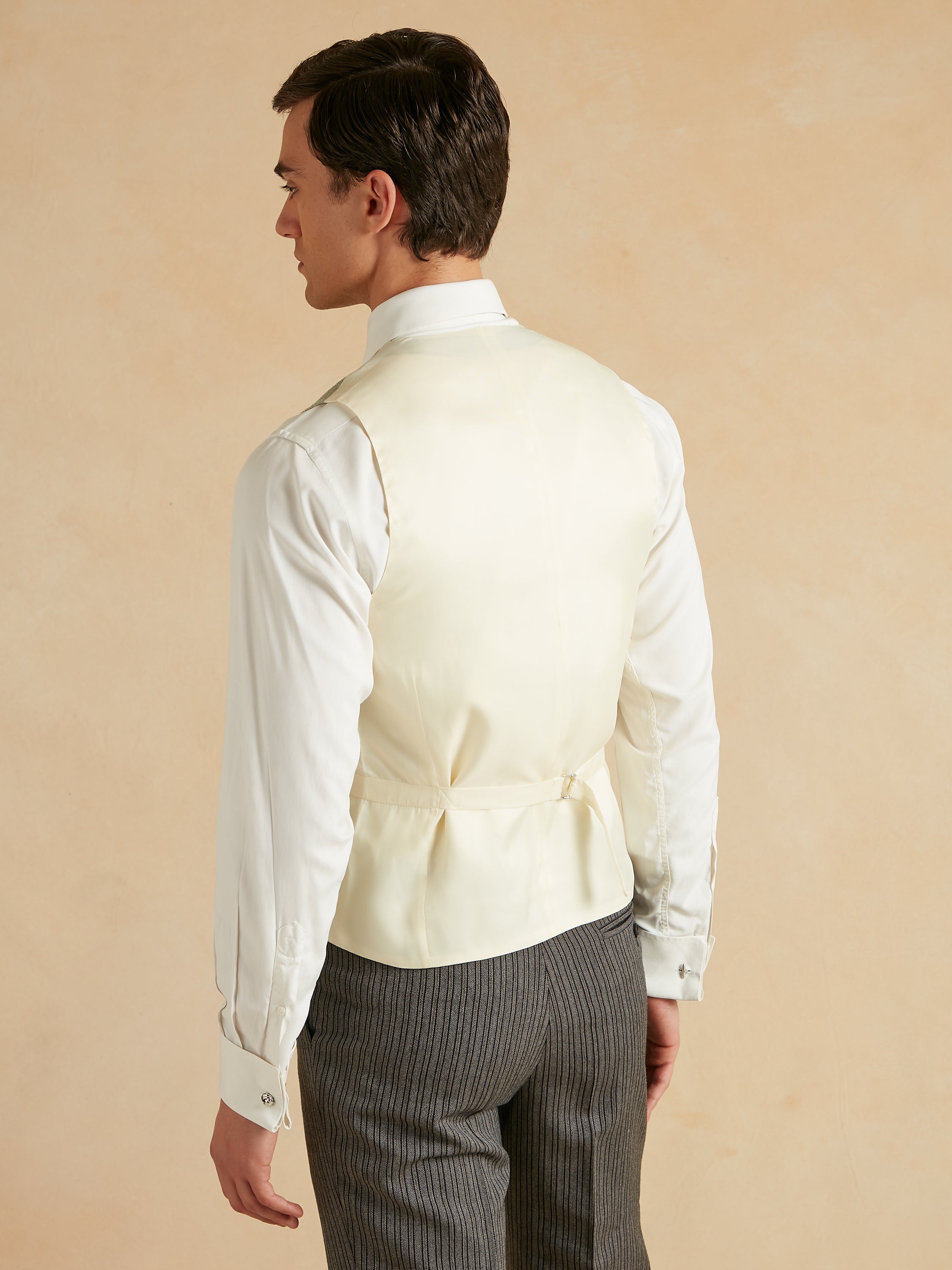 Double Breasted Waistcoat Silk Herringbone - Fern Green