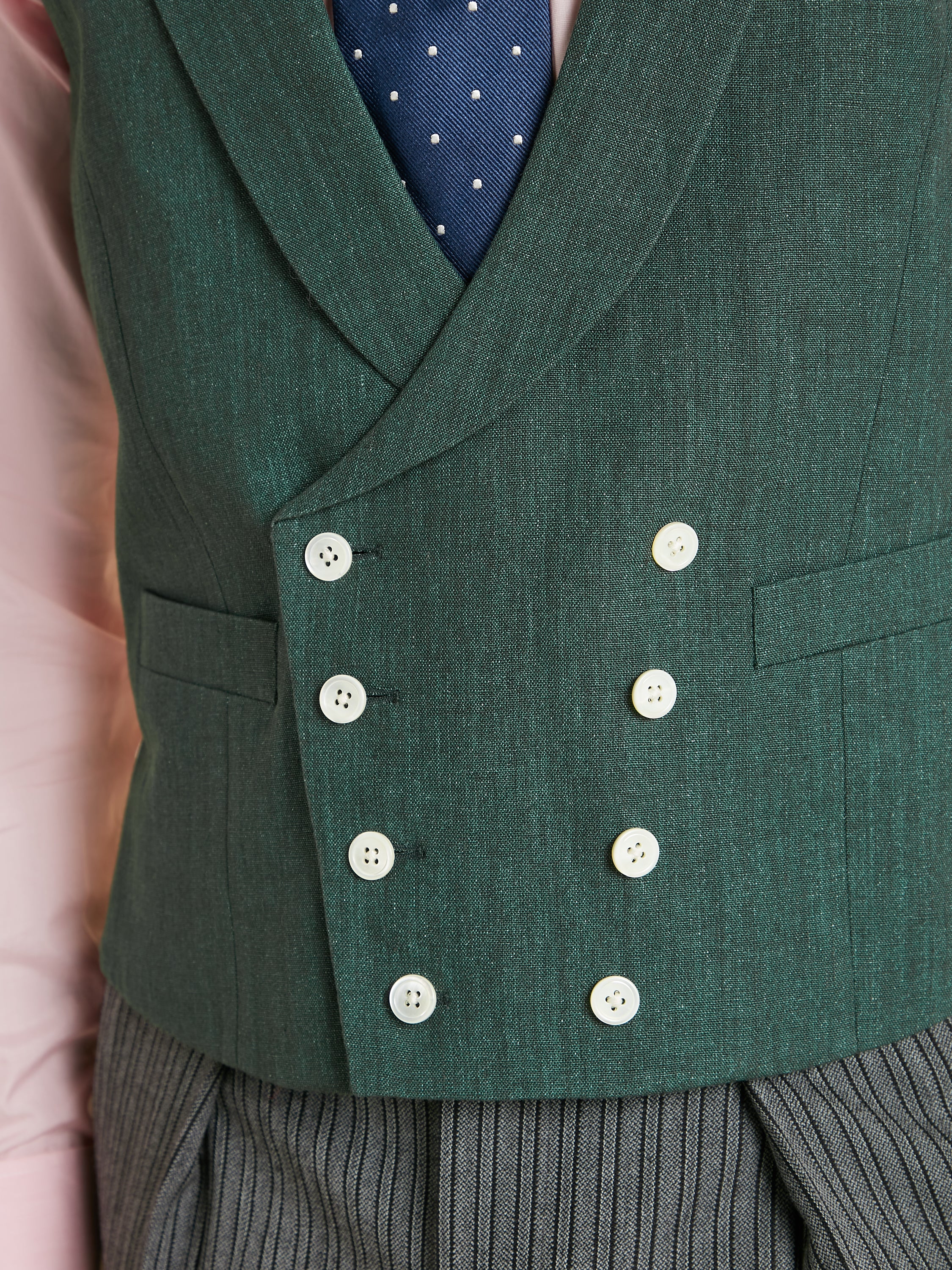 Double Breasted Dormeuil Linen Waistcoat - Deep Green