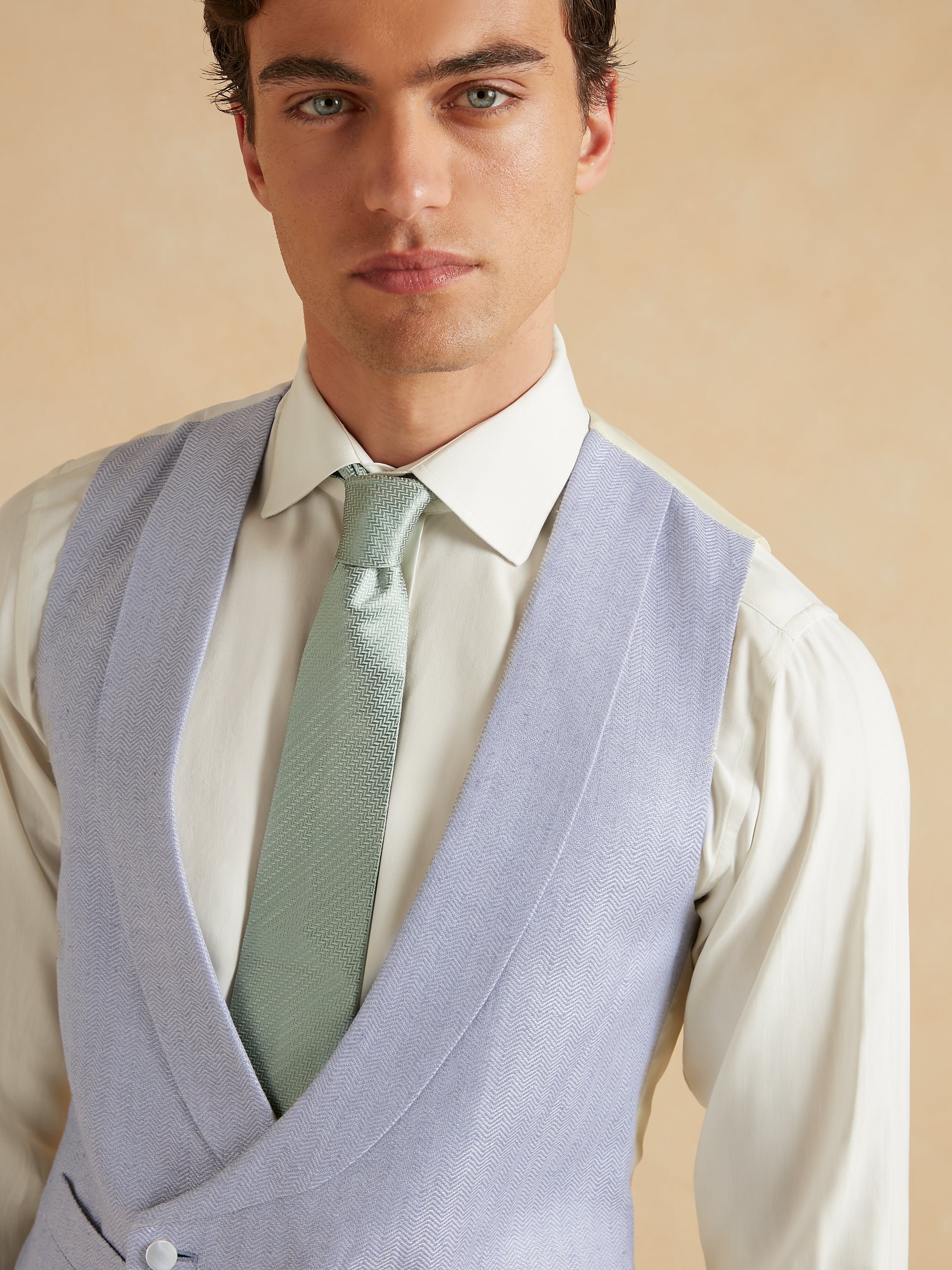 Double Breasted Waistcoat Silk Herringbone - Lilac