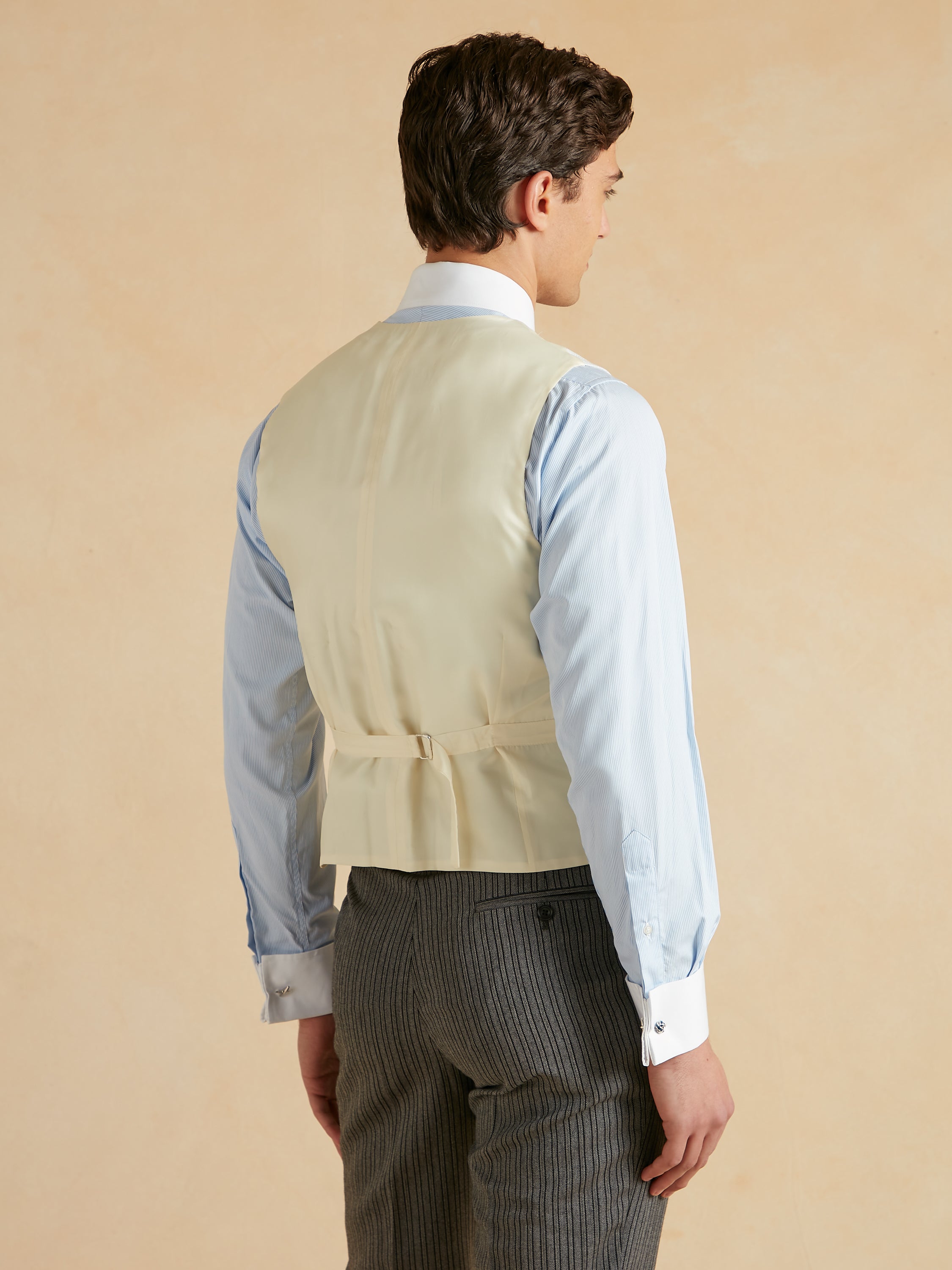 Double Breasted Waistcoat Silk Herringbone - Pale Blue