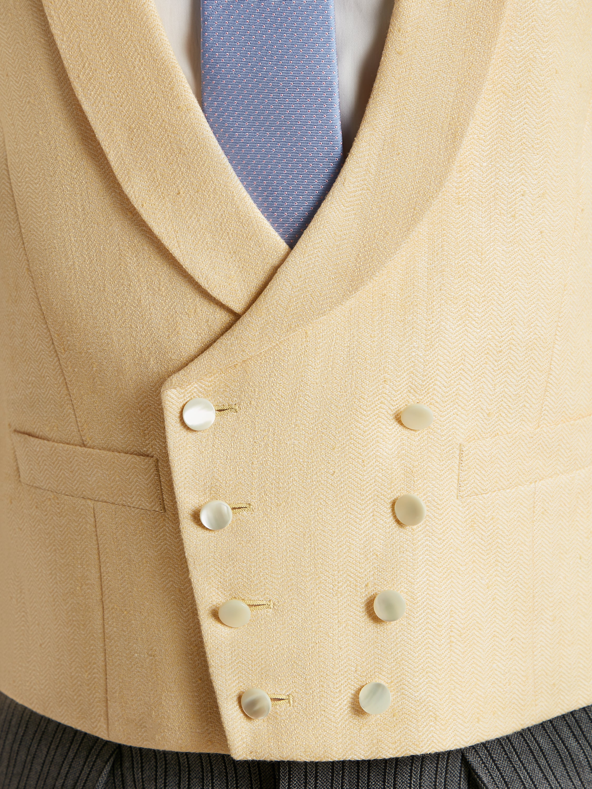 Double Breasted Waistcoat Silk Herringbone - Sunflower Yellow