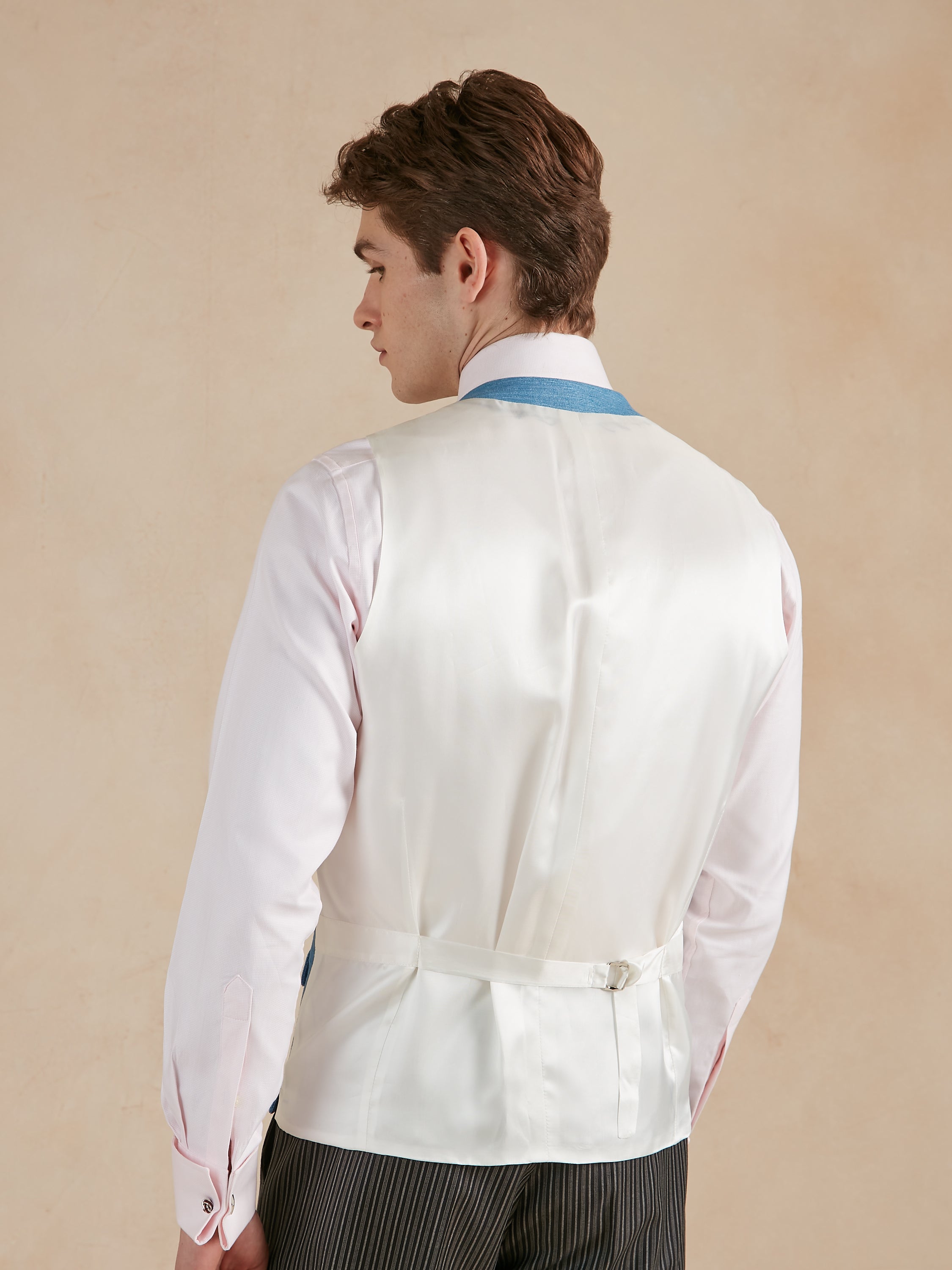 Double Breasted Waistcoat Woven Silk - Denim