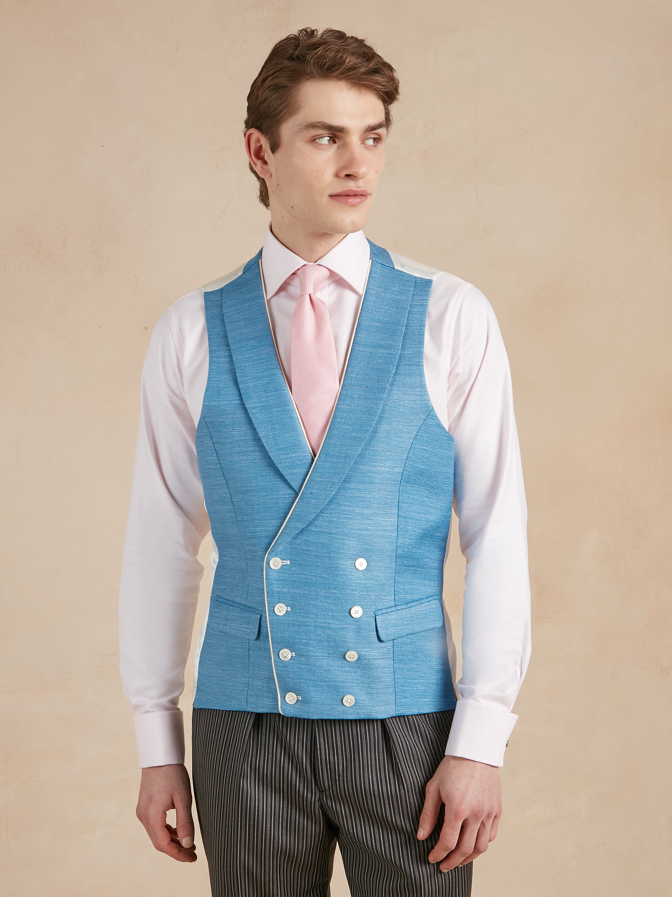 Double Breasted Waistcoat Woven Silk - Denim