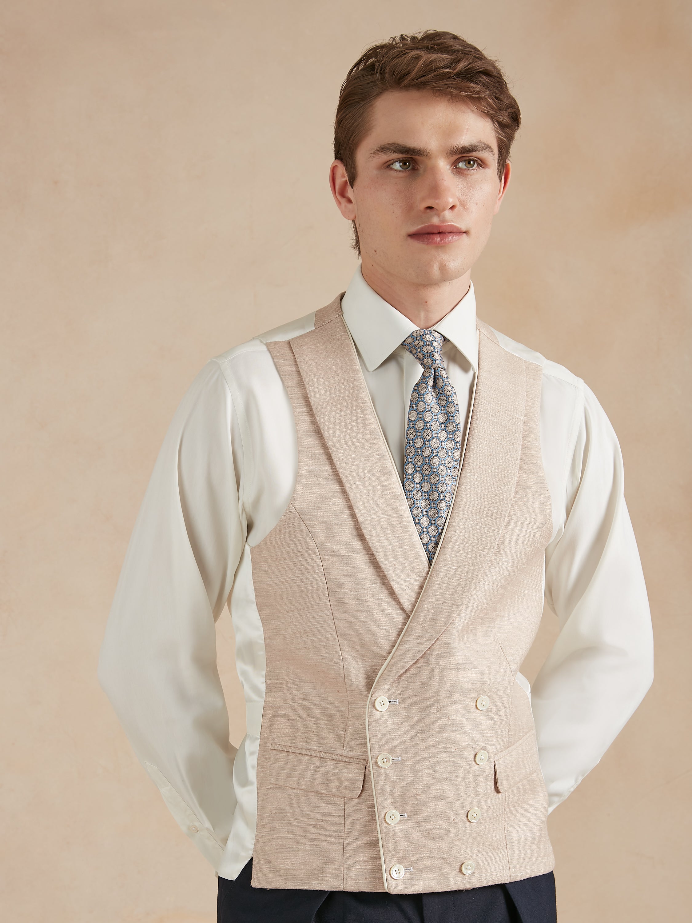 Double Breasted Waistcoat Woven Silk - Rose Smoke