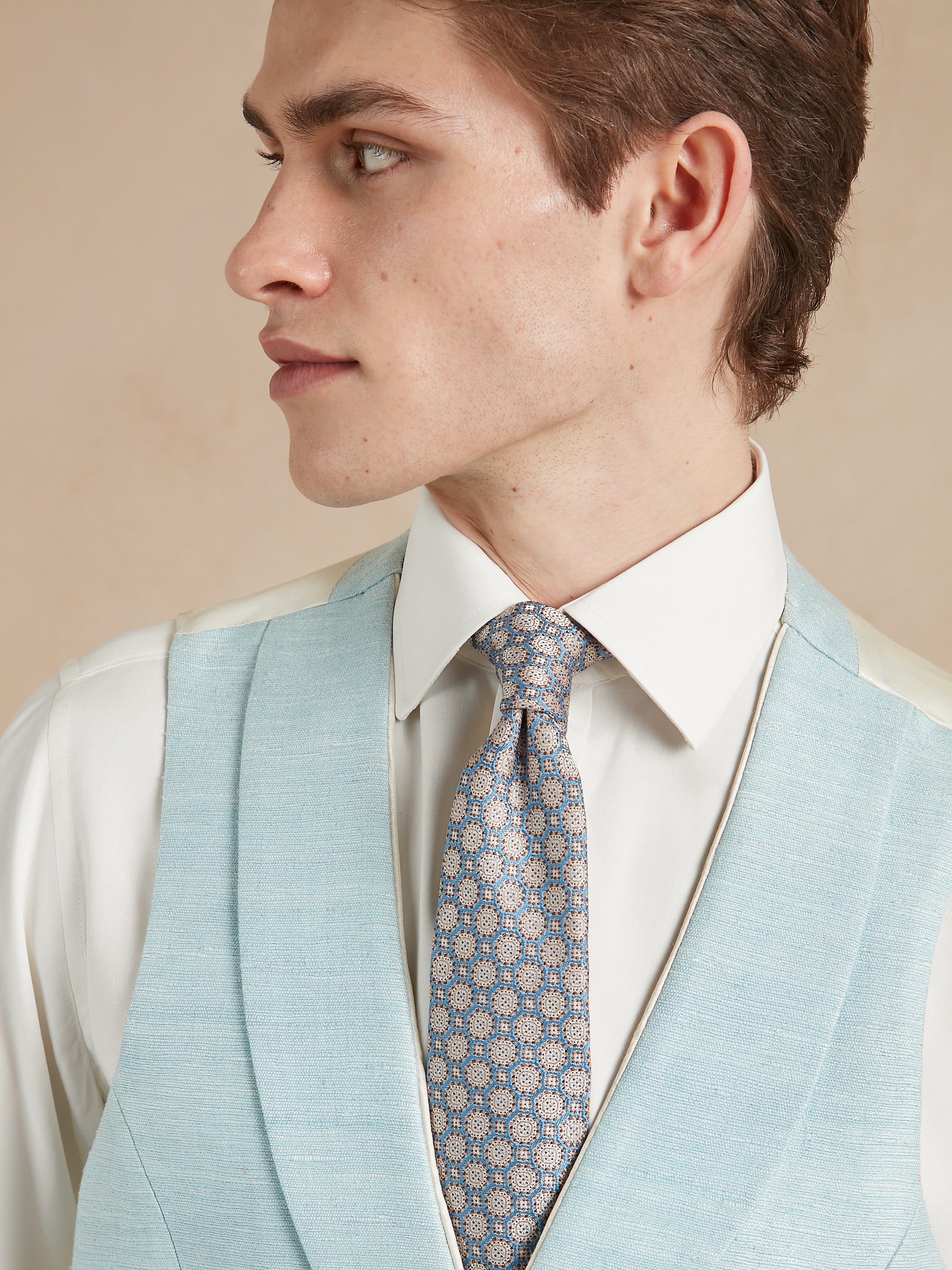 Double Breasted Waistcoat Woven Silk - Glacier (Extended Sizing)