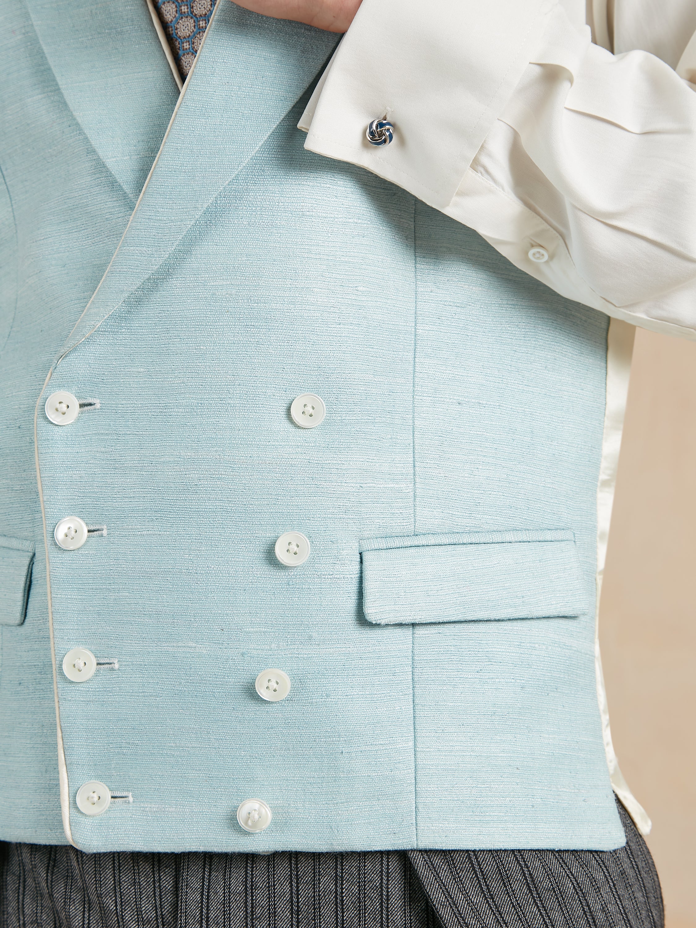 Double Breasted Waistcoat Woven Silk - Glacier