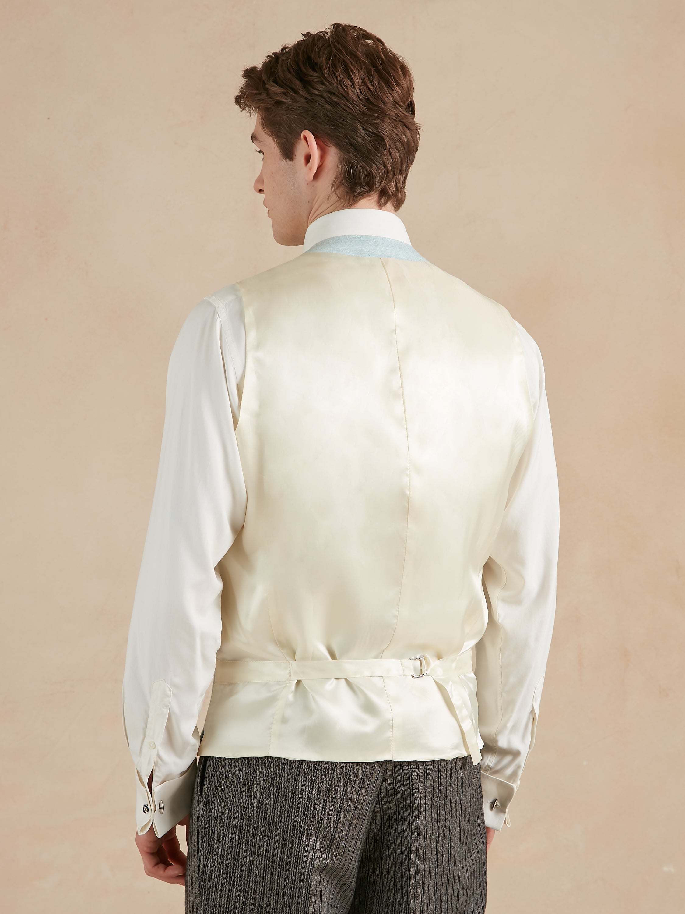 Double Breasted Waistcoat Woven Silk - Glacier (Extended Sizing)