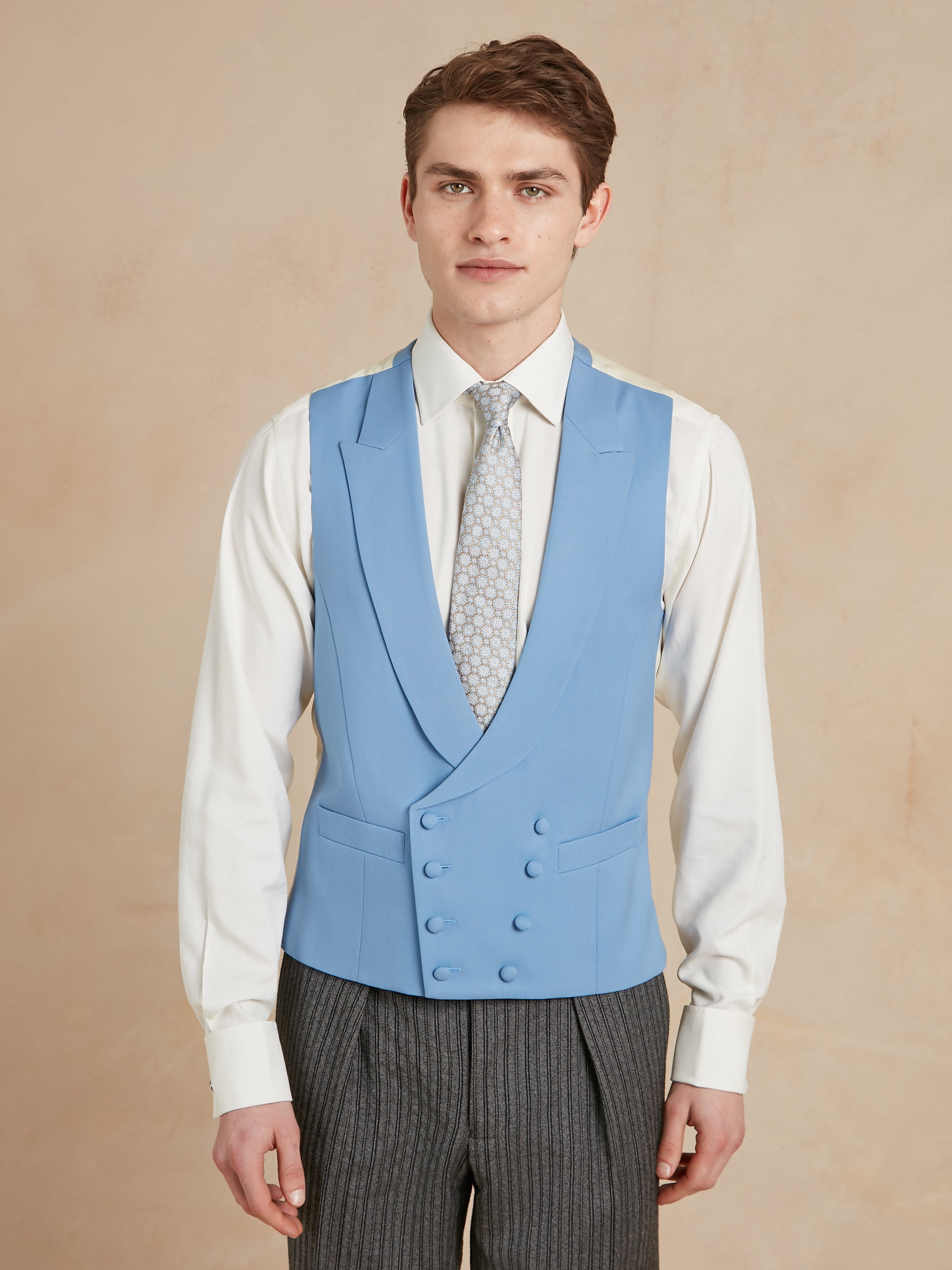 Double Breasted Wool Waistcoat - Mid Blue
