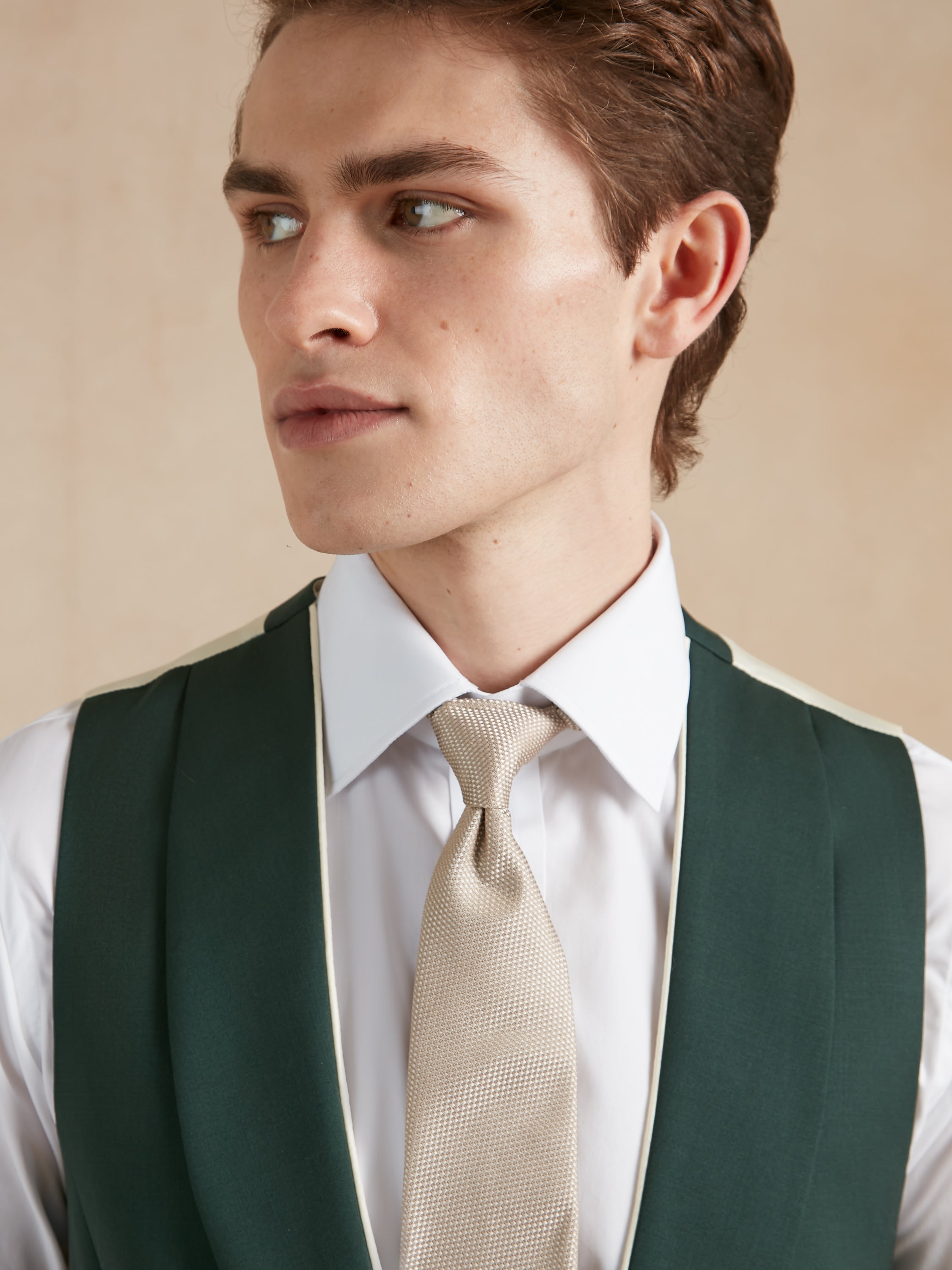 Double Breasted Wool Waistcoat With Piping - Hunter Green