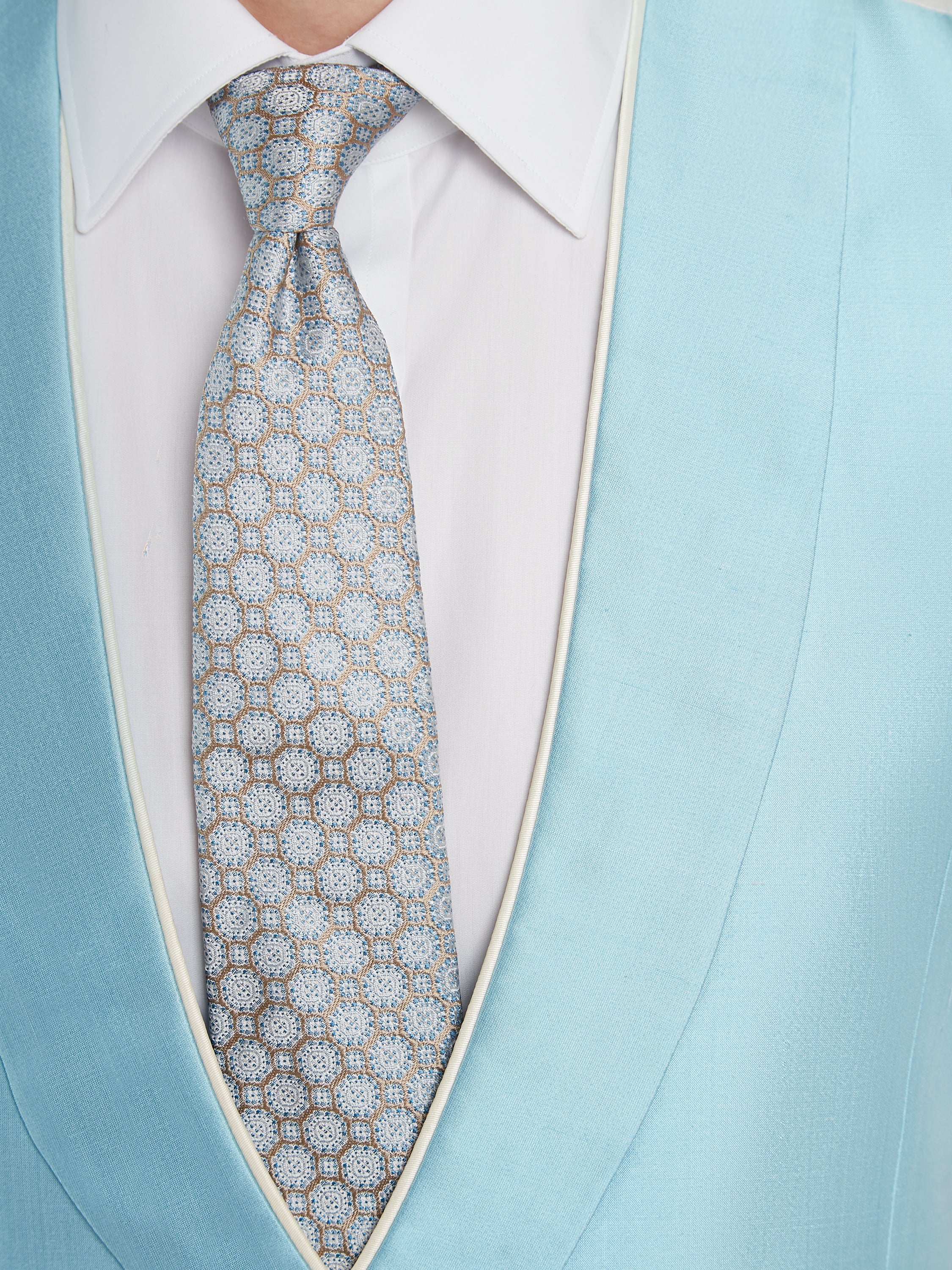 Double Breasted Silk Waistcoat With Piping - Blue