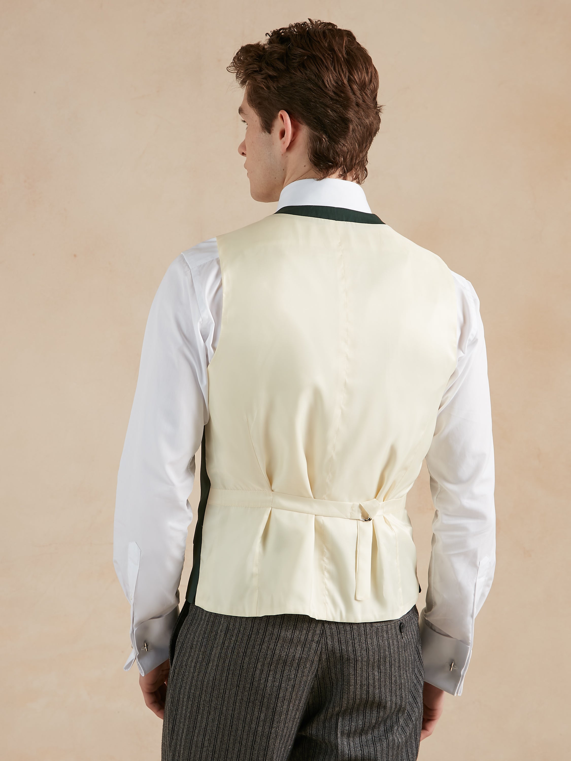 Double Breasted Wool Waistcoat With Piping - Hunter Green
