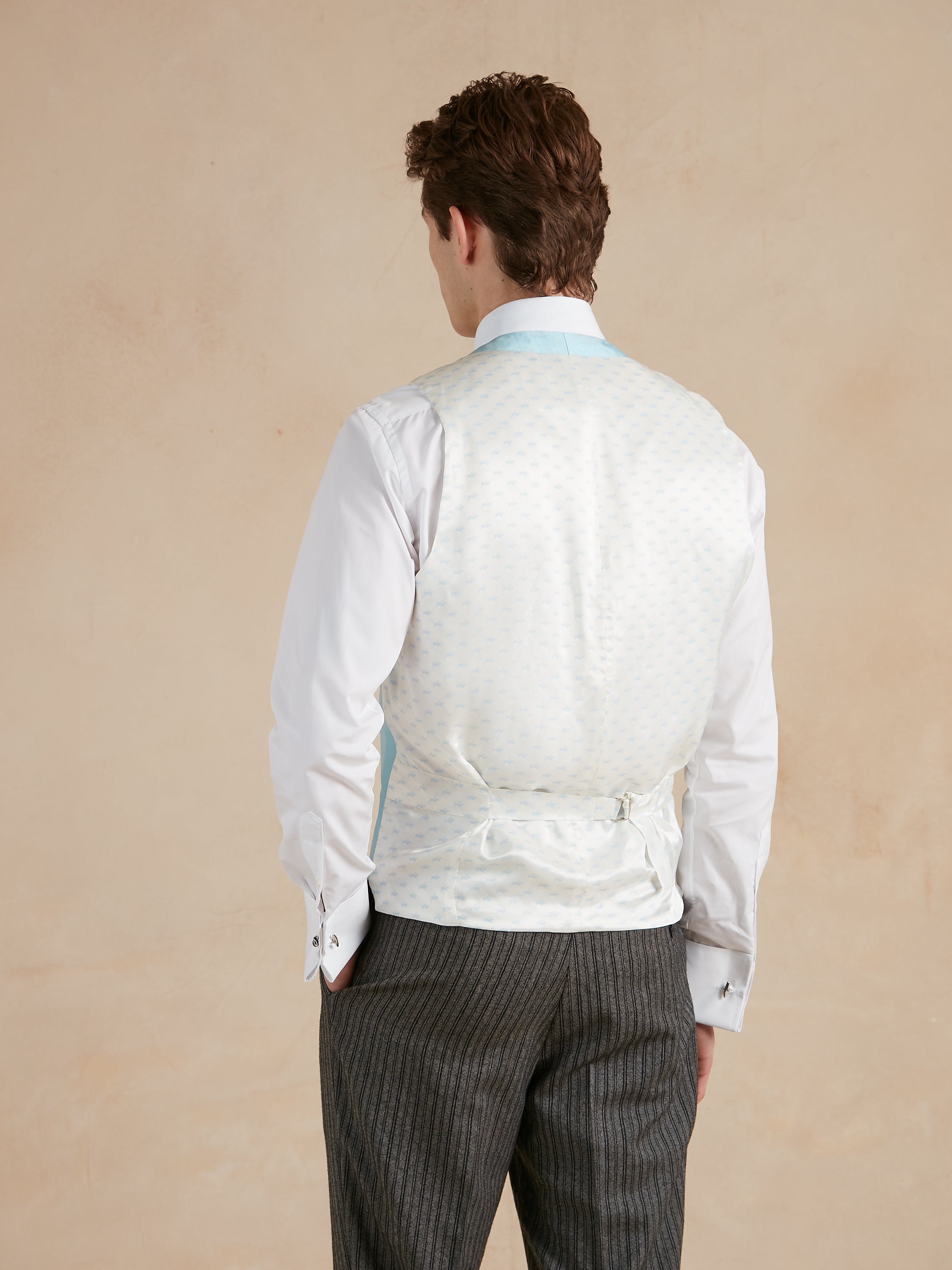 Double Breasted Silk Waistcoat With Piping - Blue