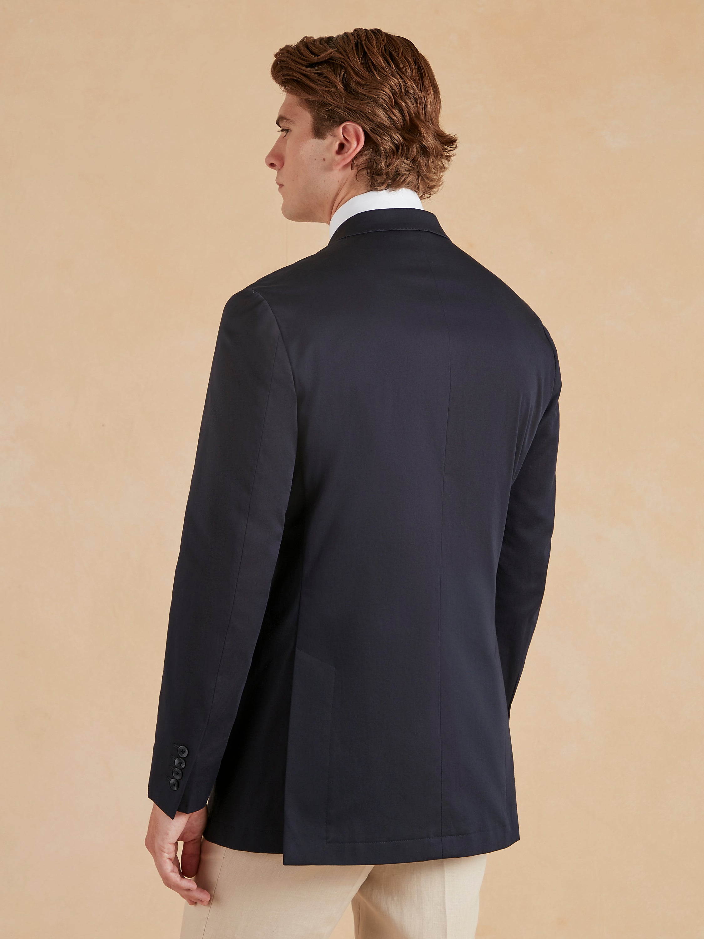 Double Breasted Cotton Blazer - Navy