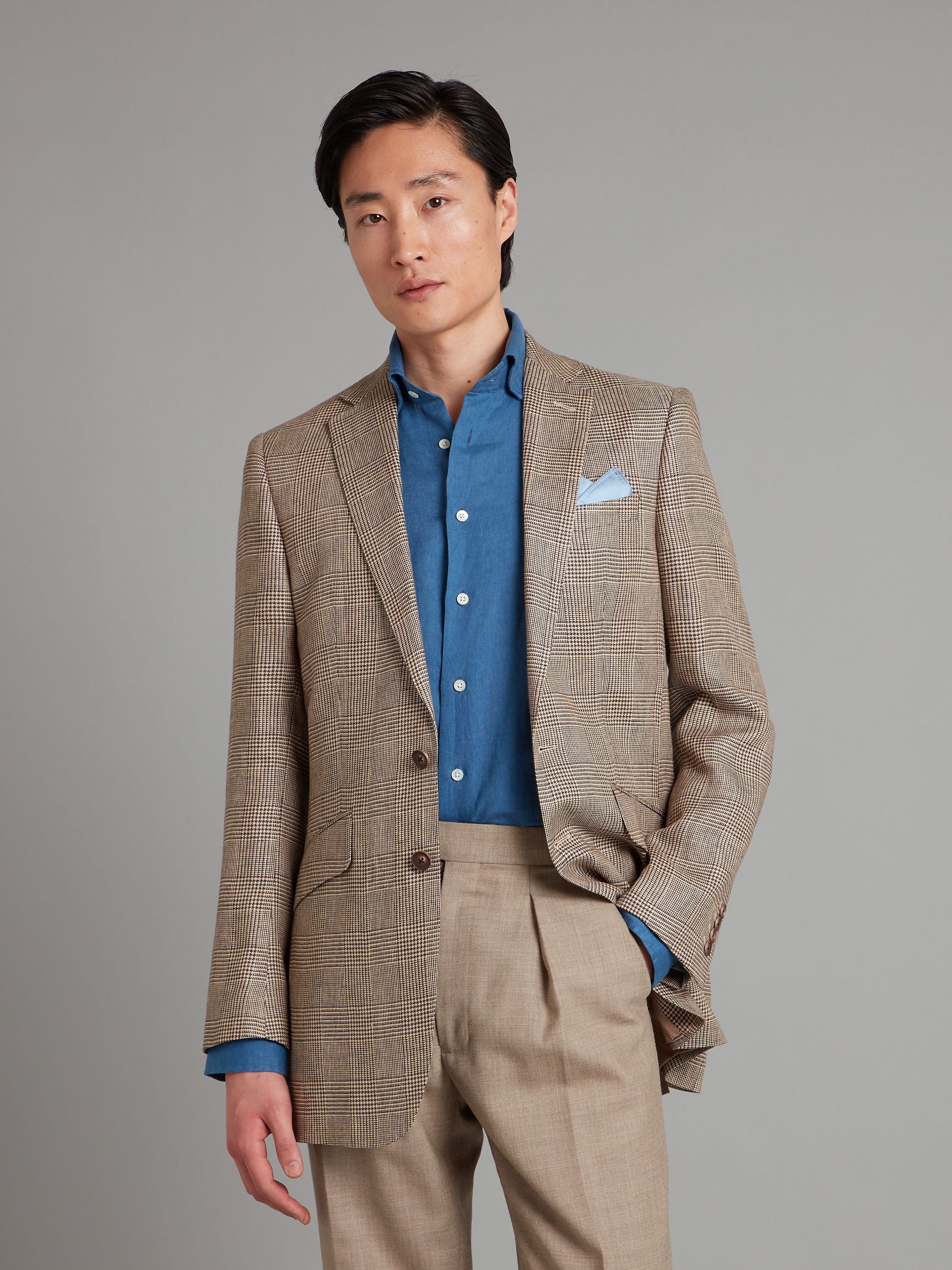Eaton Jacket Prince of Wales Linen - Brown
