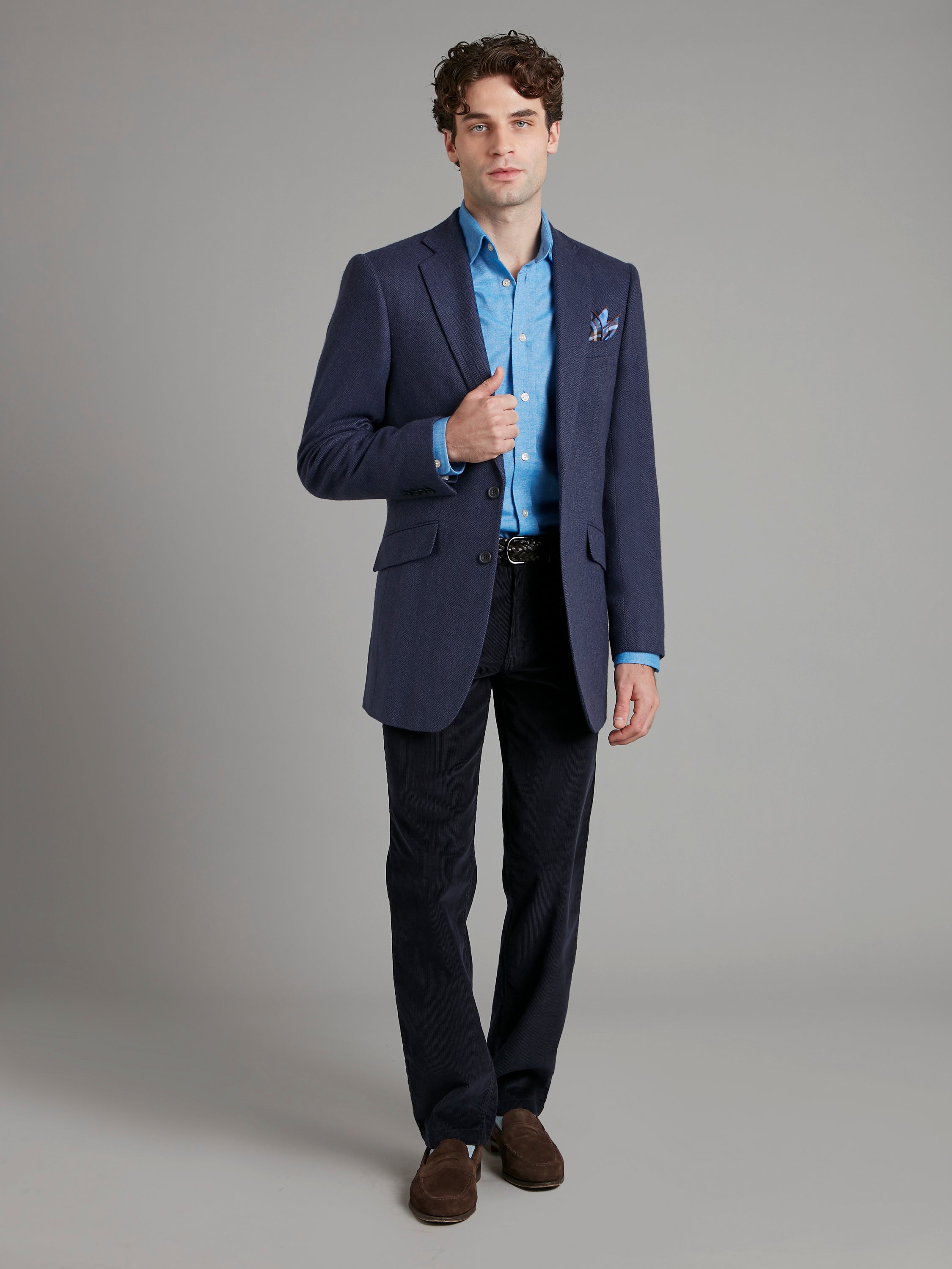 Eaton Jacket Pure Cashmere - Blue Herringbone