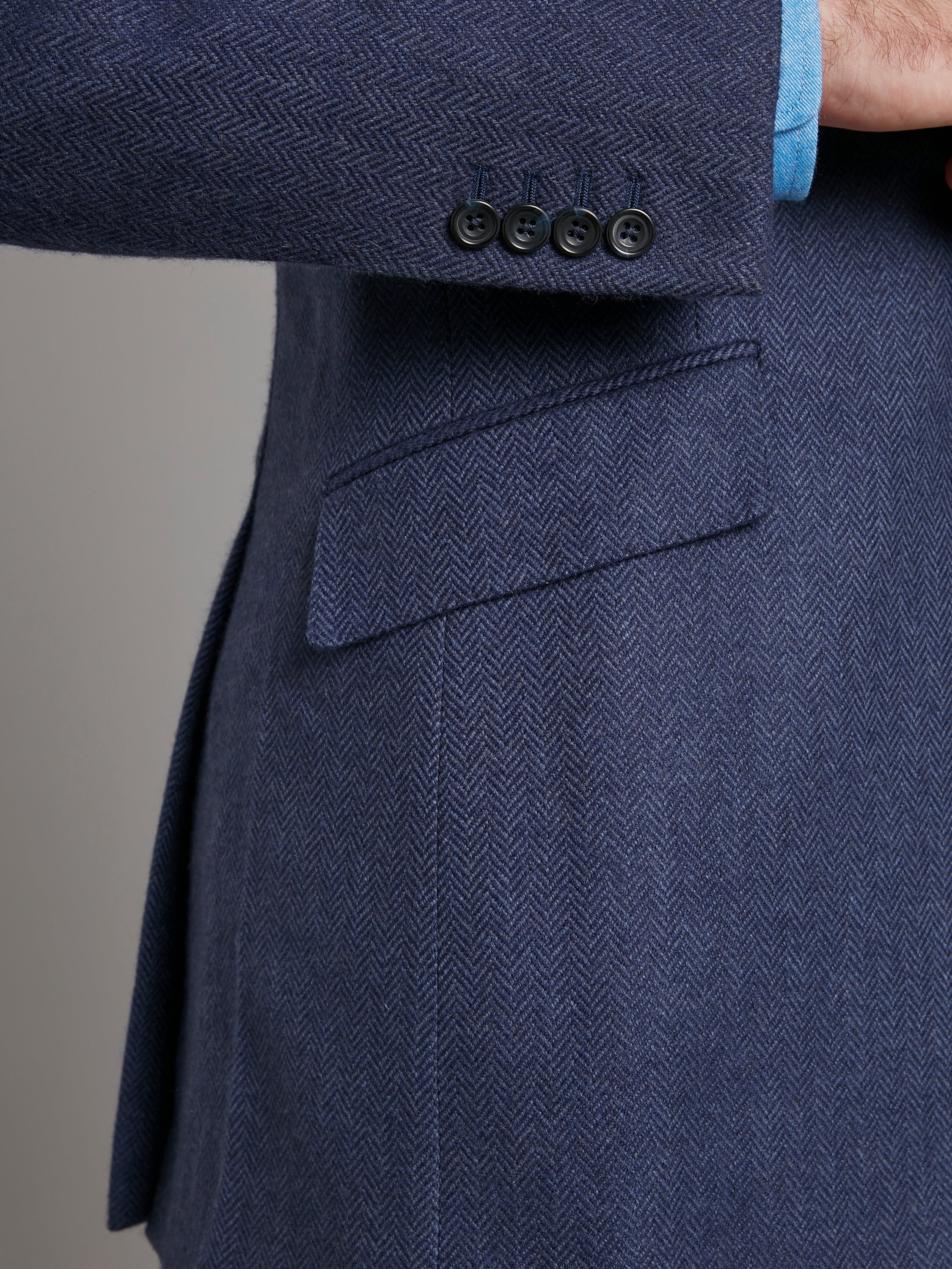 Eaton Jacket Pure Cashmere - Blue Herringbone