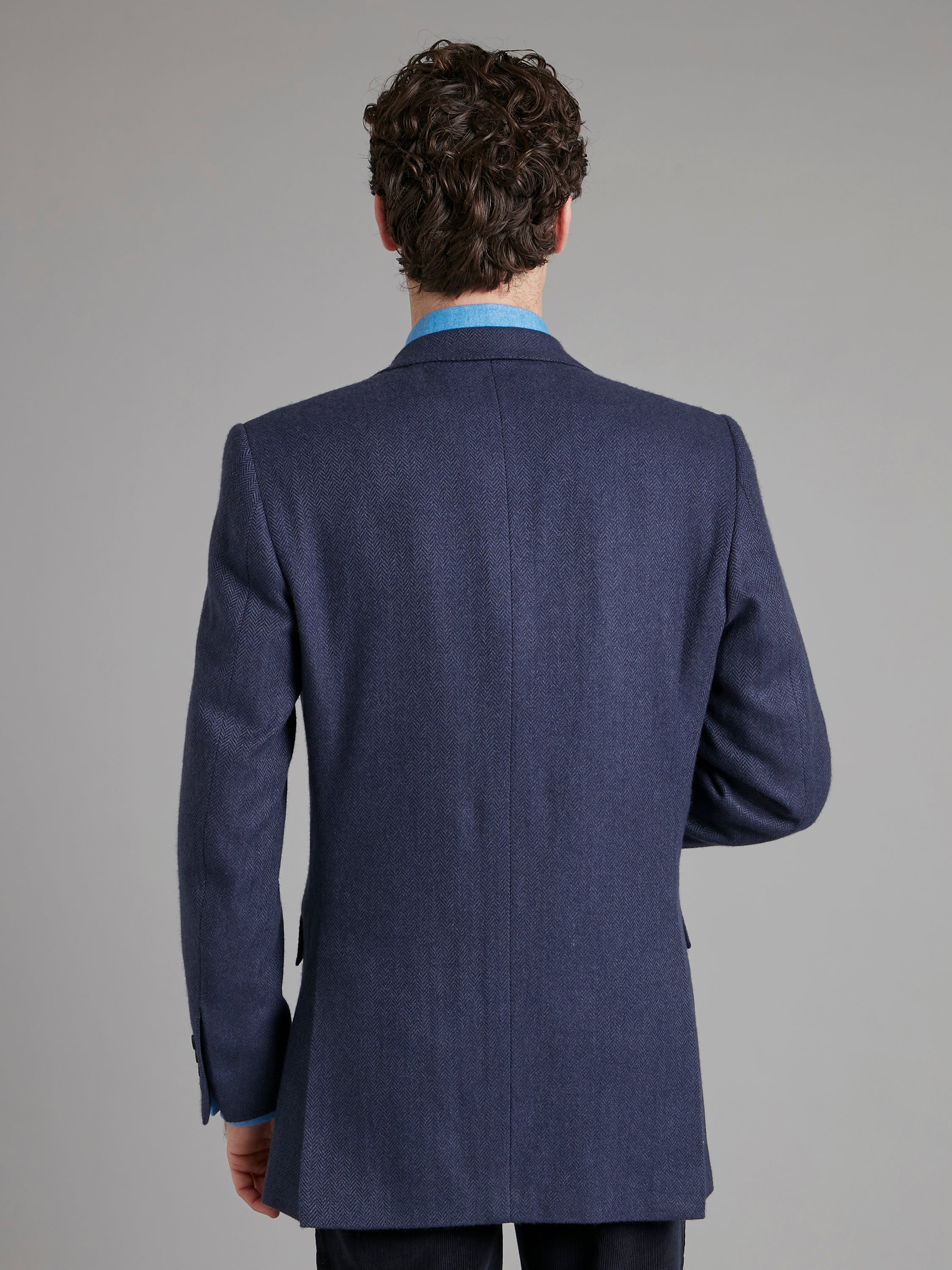 Eaton Jacket Pure Cashmere - Blue Herringbone