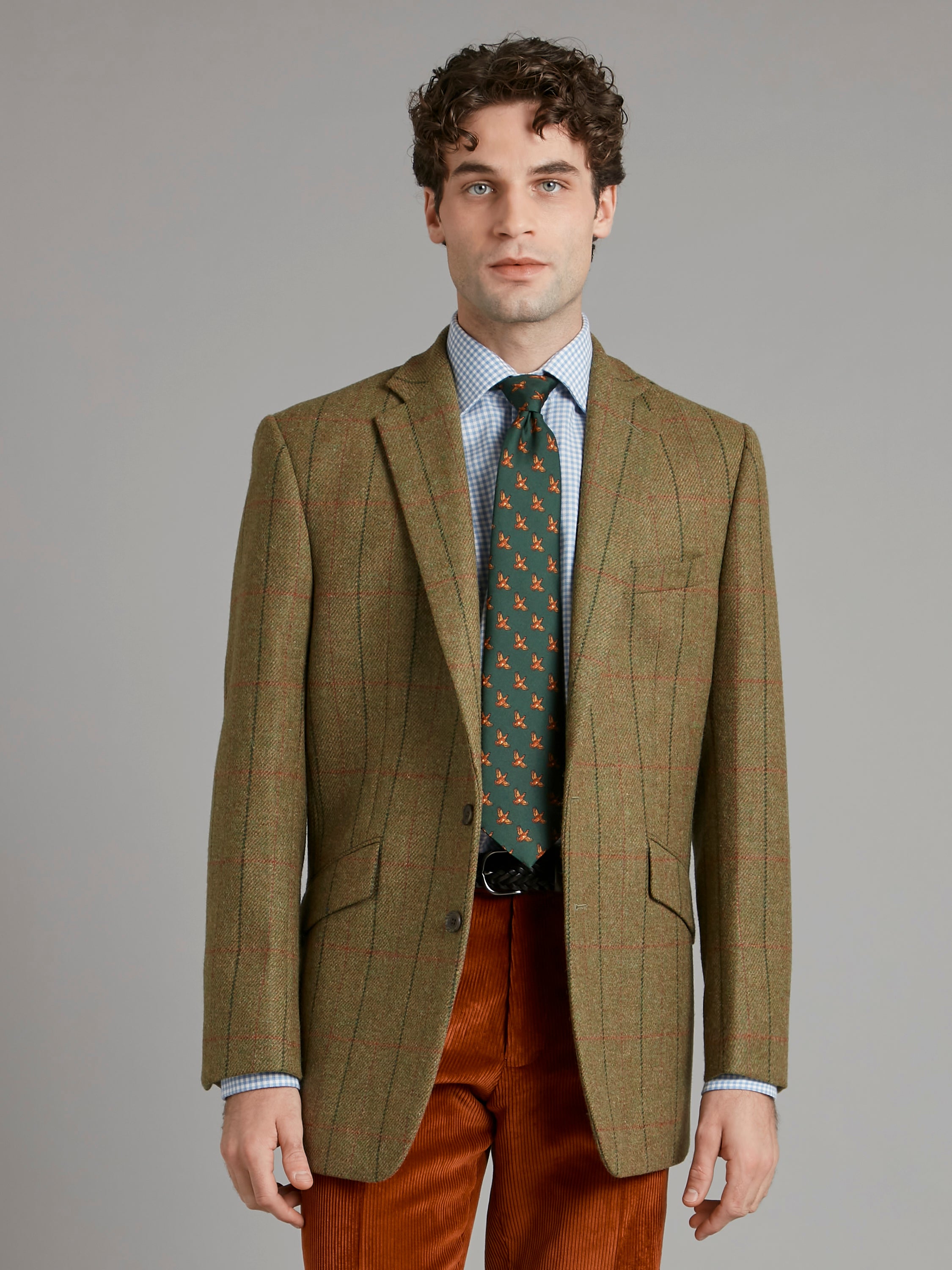 Eaton Jacket - Moss with Red Windowpane Tweed