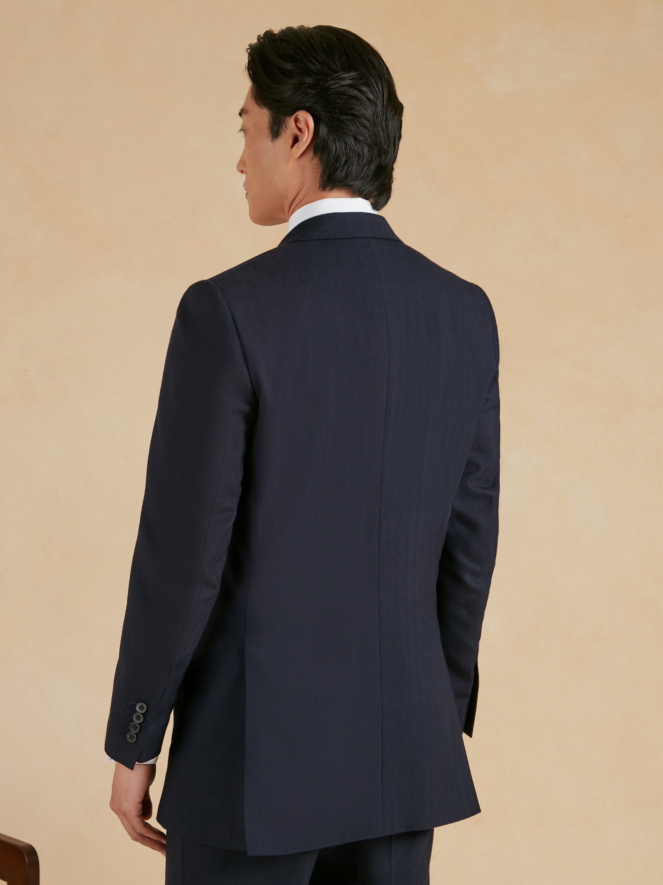 Eaton Classic Fit Suit - Navy Herringbone Wool