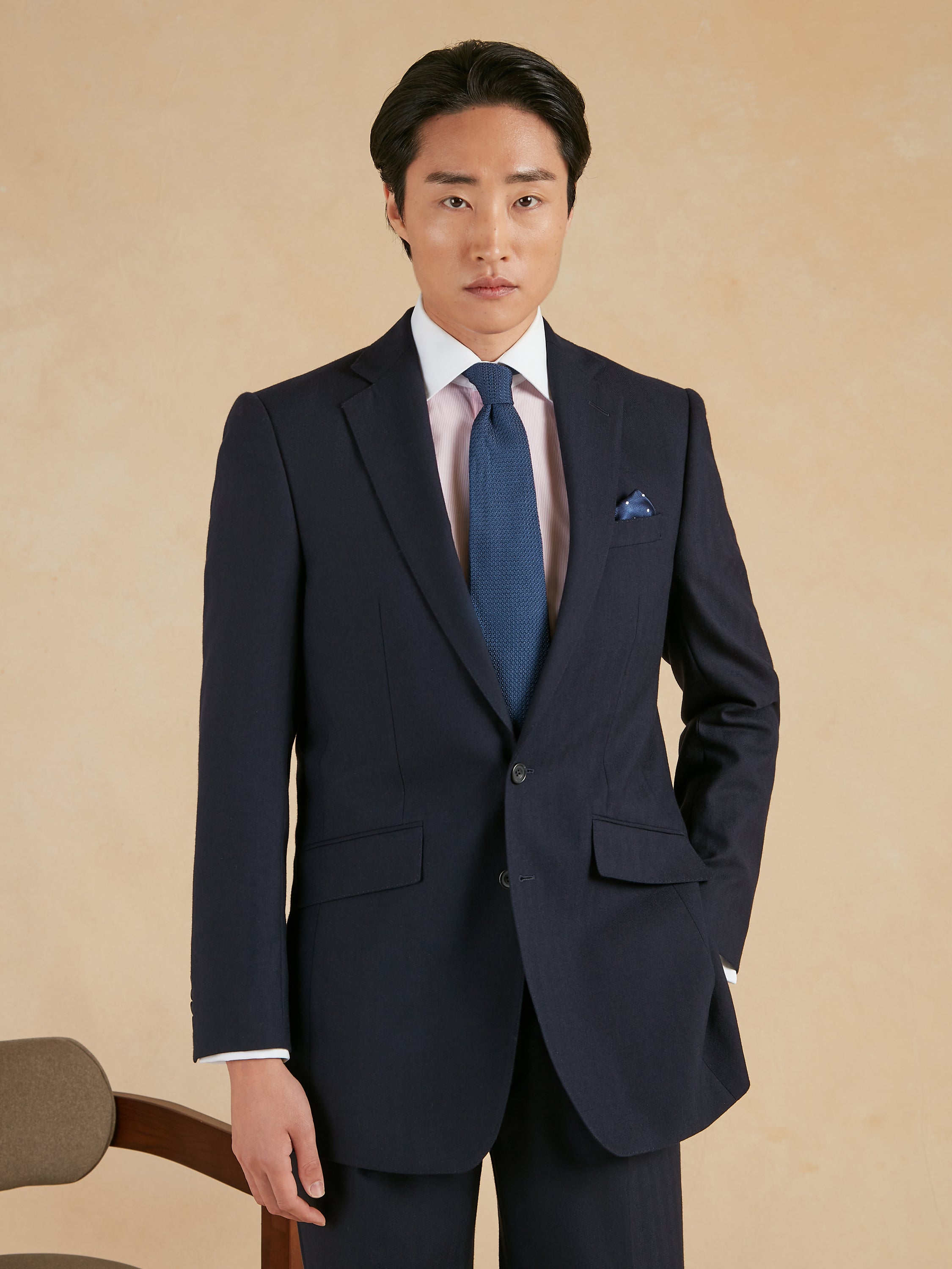 Eaton Classic Fit Suit - Navy Herringbone Wool