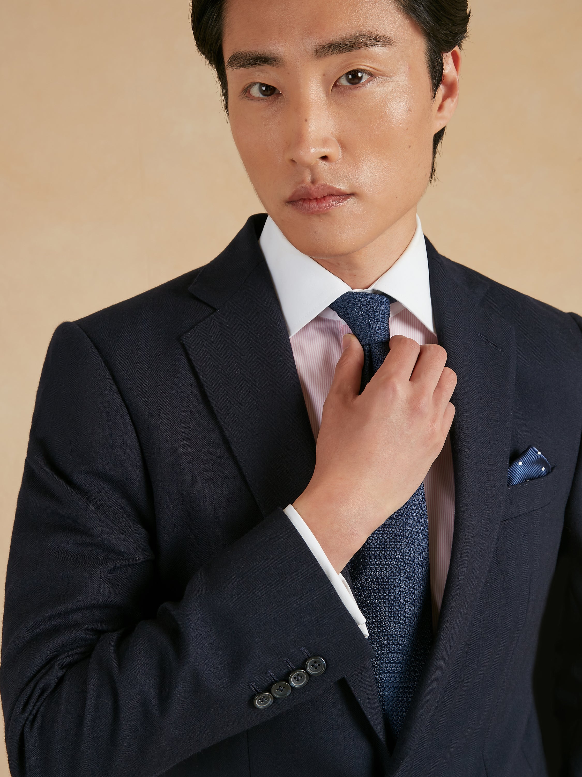 Eaton Classic Fit Suit - Navy Herringbone Wool