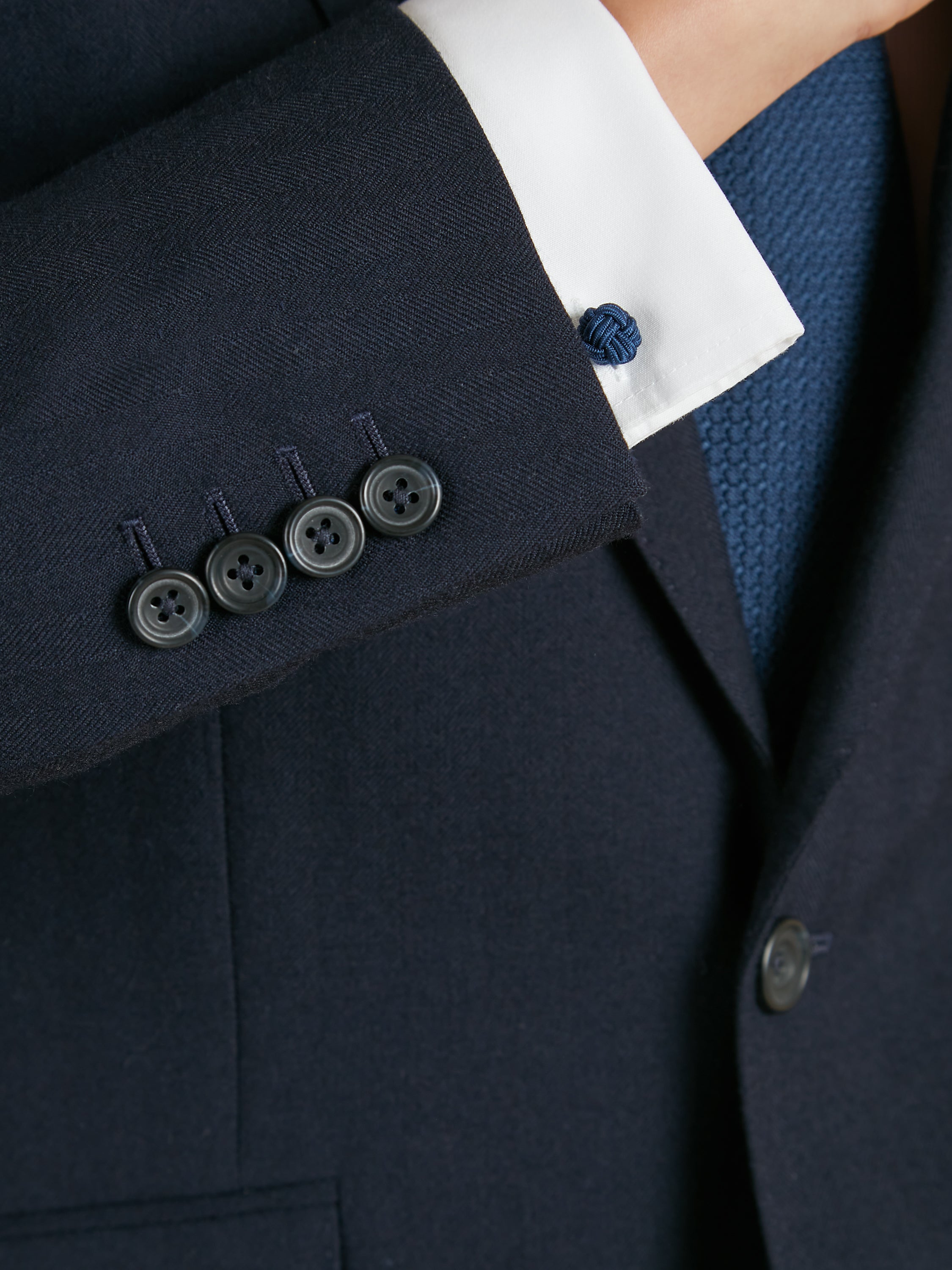 Eaton Classic Fit Suit - Navy Herringbone Wool