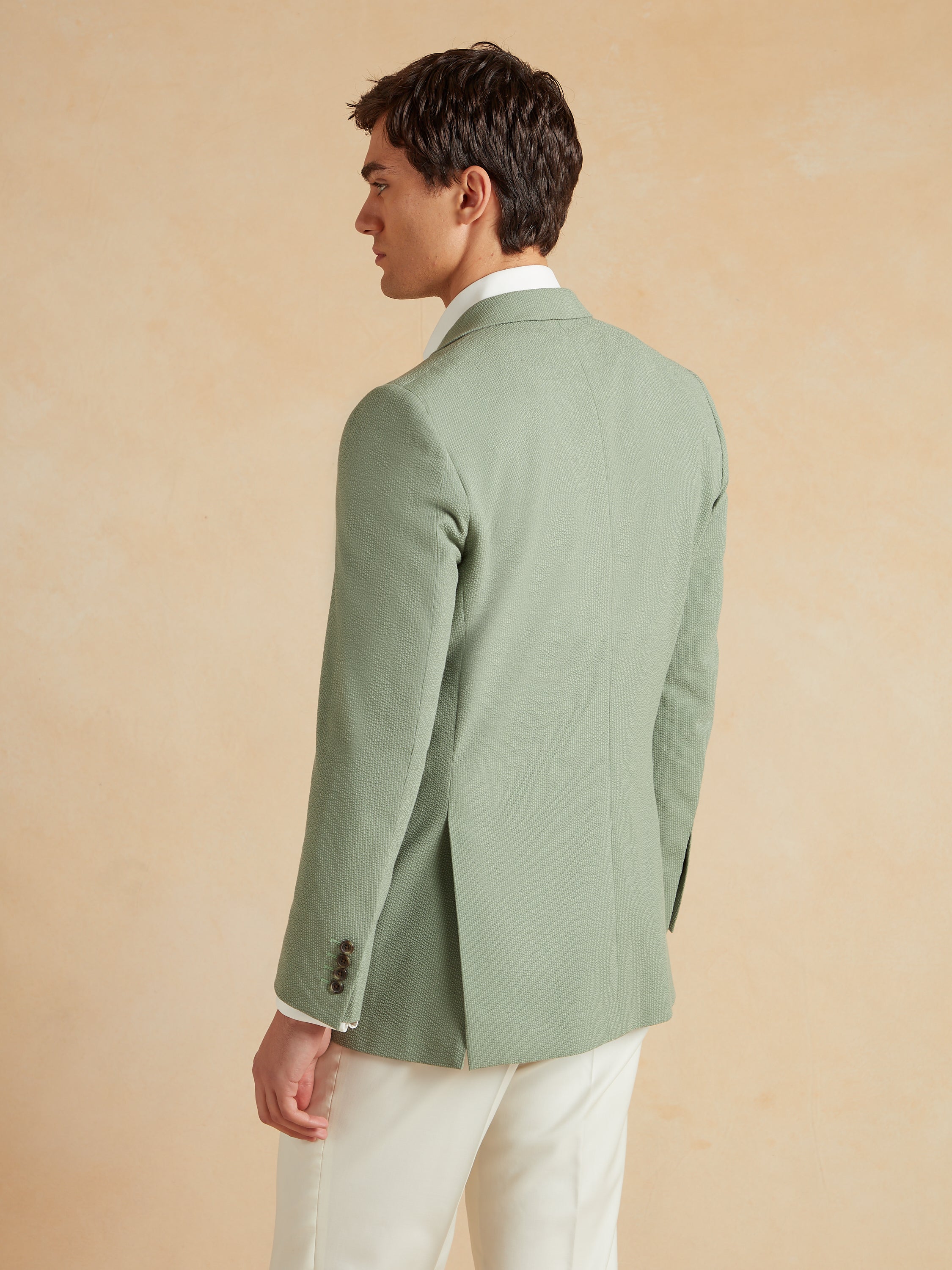 Eaton Jacket Dormeuil Cotton Silk Seersucker - Green