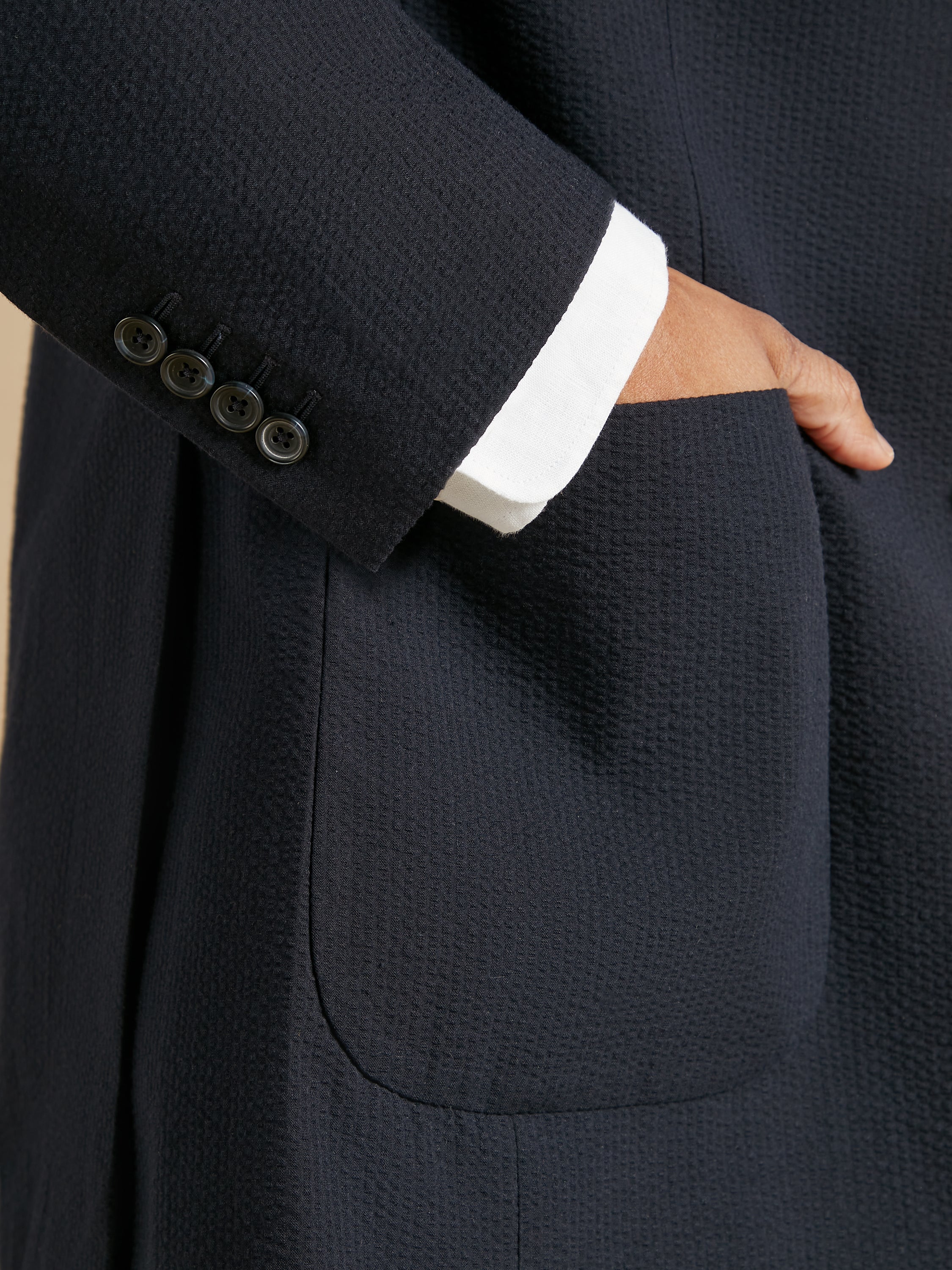 Eaton Jacket Dormeuil Cotton Silk Seersucker - Navy