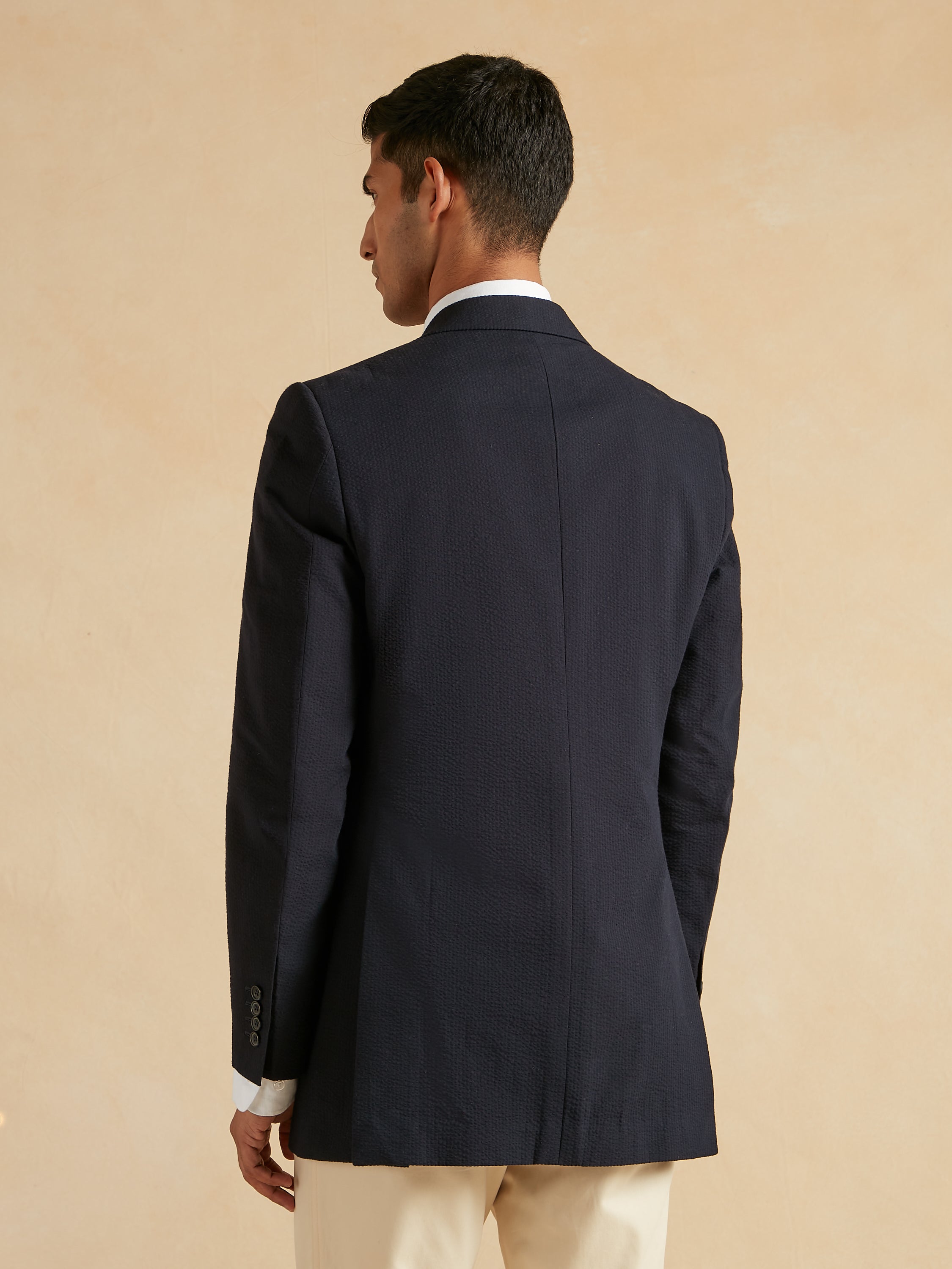 Eaton Jacket Dormeuil Cotton Silk Seersucker - Navy