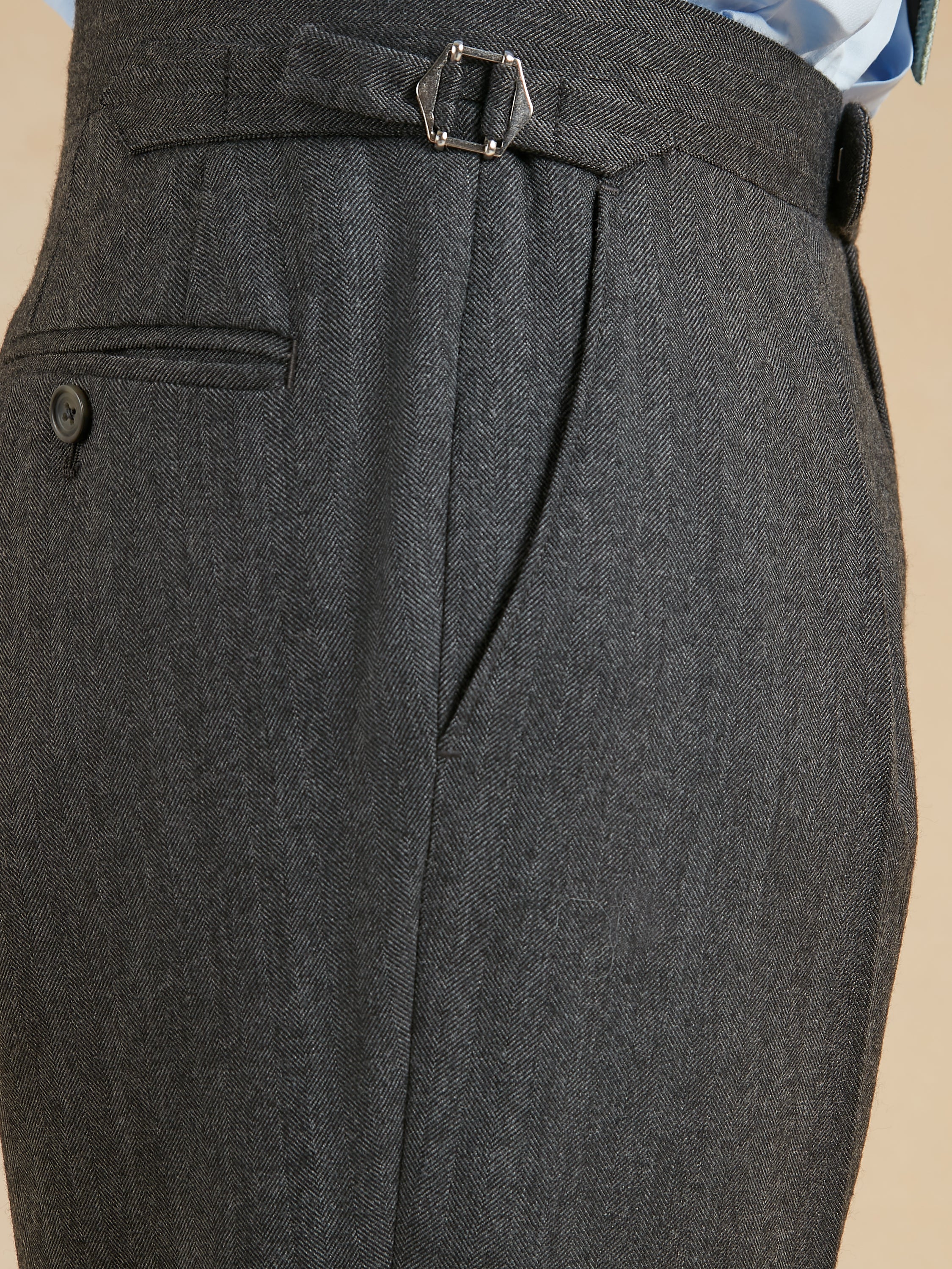 Pleated Suit Trousers - Grey Herringbone